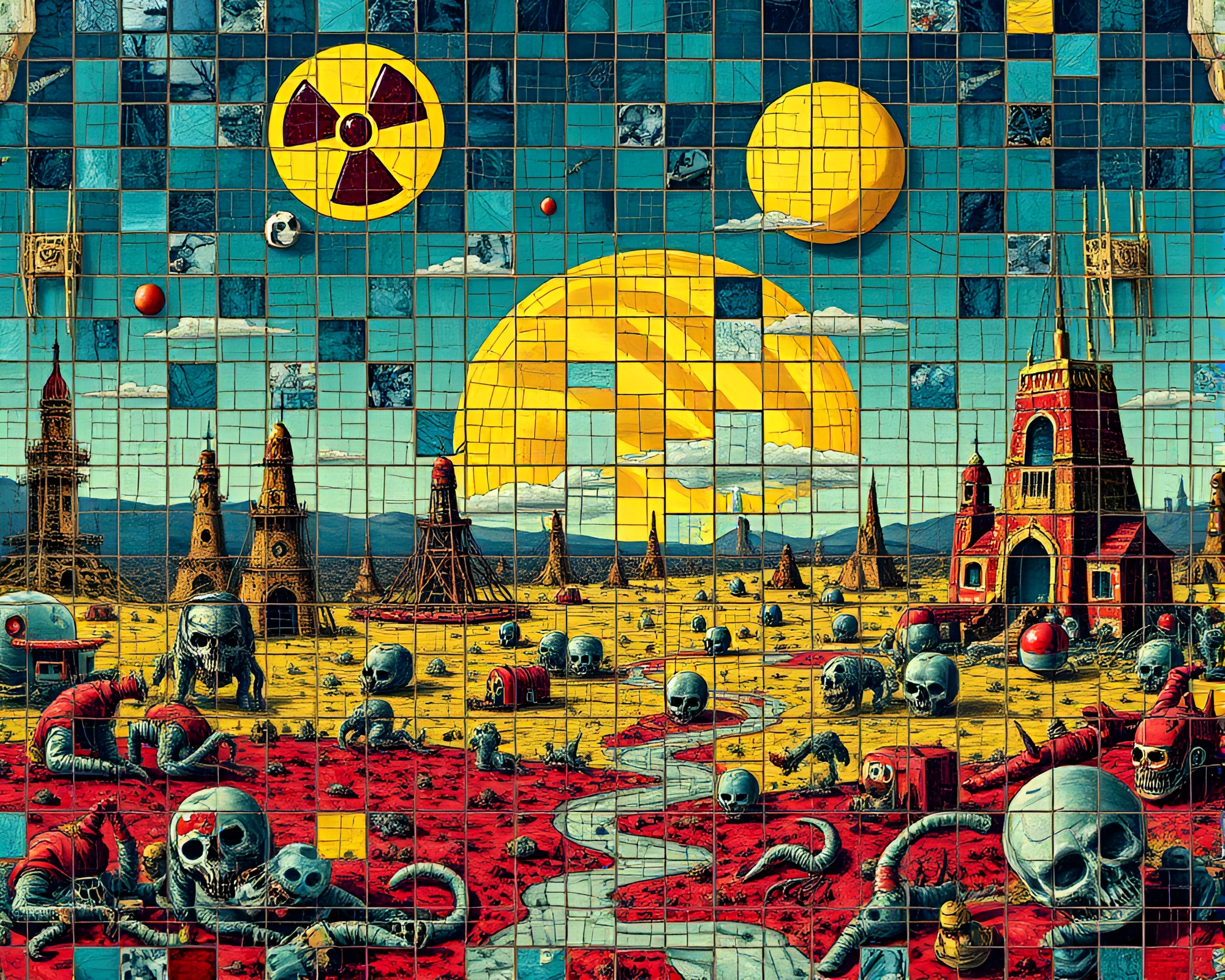 Surreal Mosaic Depicting Radioactive Wasteland Mutations – free AI stock image