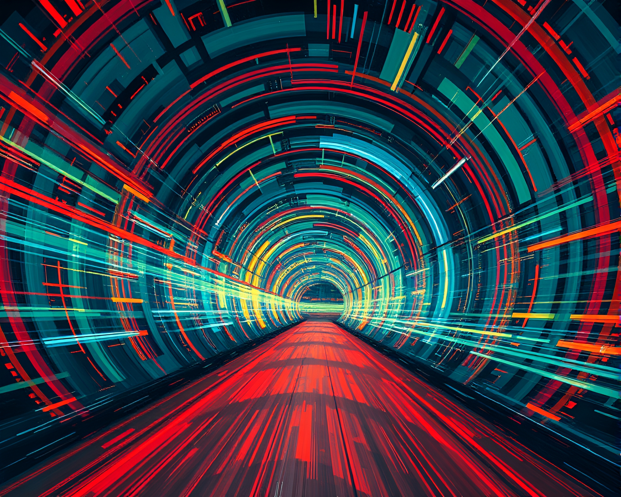 Vivid Gouache Illustration of Mesmerizing Kinetic Light Tunnel – free AI stock image