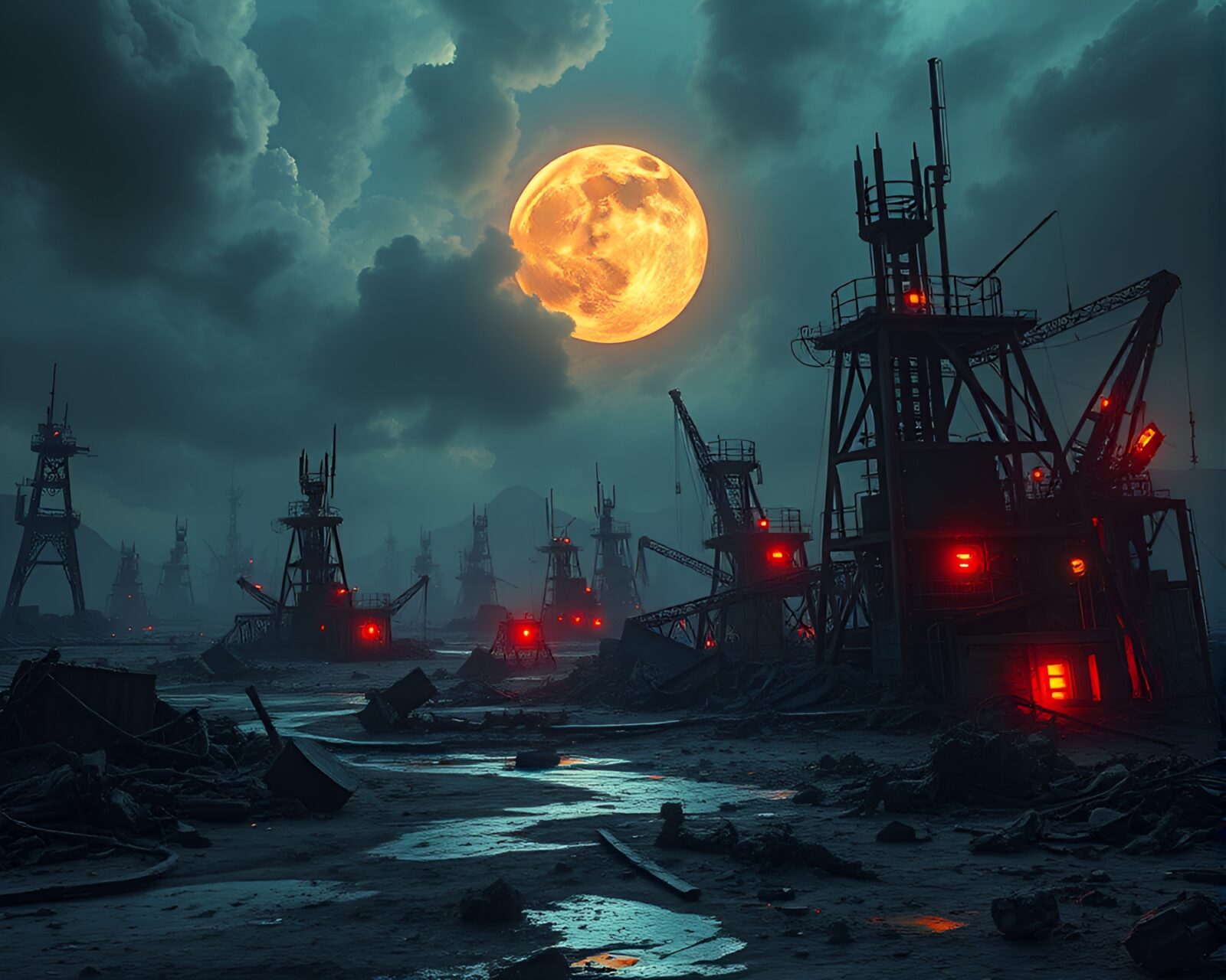 A haunting post-apocalyptic wasteland with glowing nuclear waste