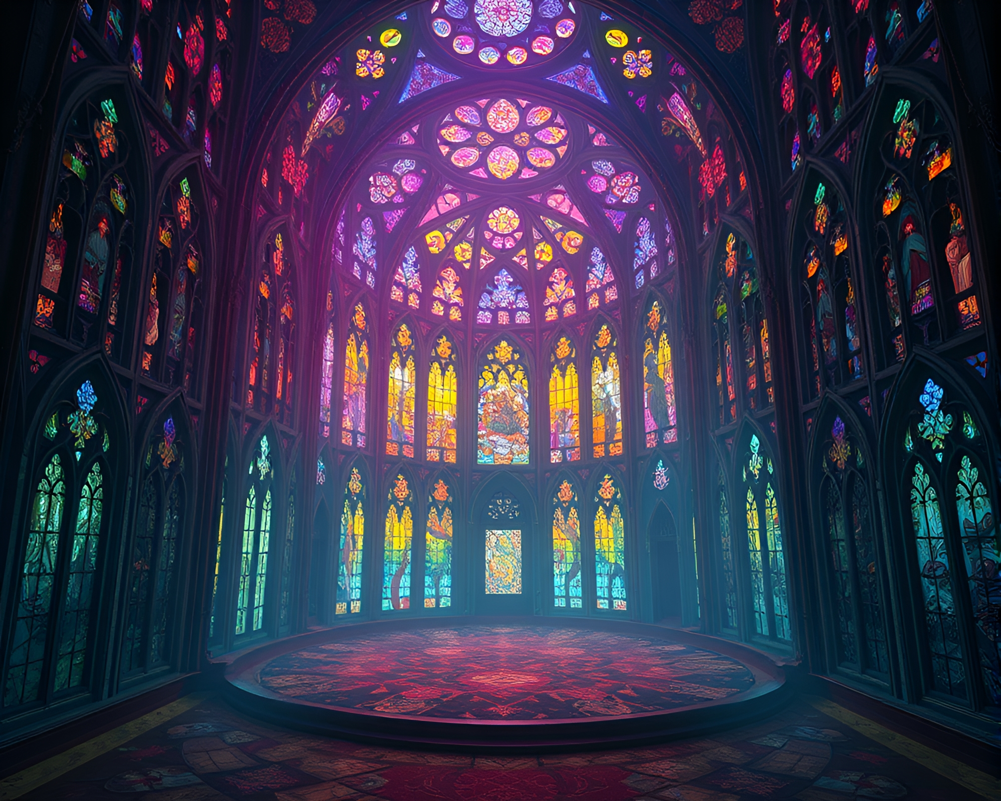 Surreal Memory Palace in Intricate Stained Glass – free AI stock image