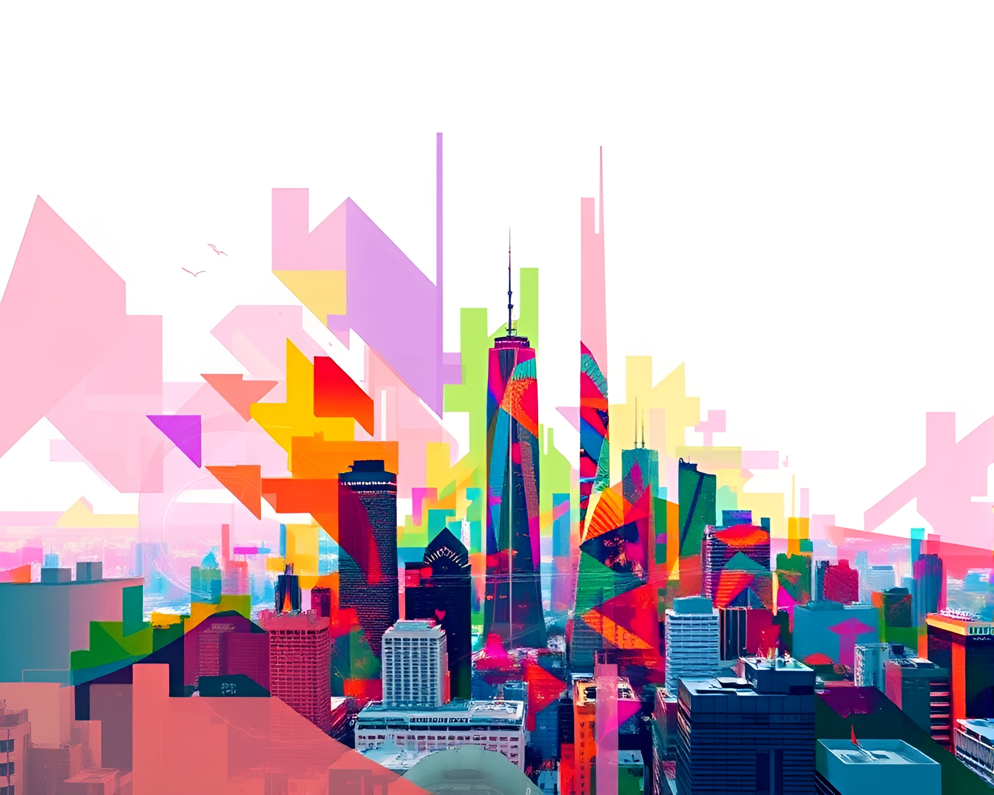 Vibrant Abstract Art: Futuristic Cityscape Transformation – free AI stock image