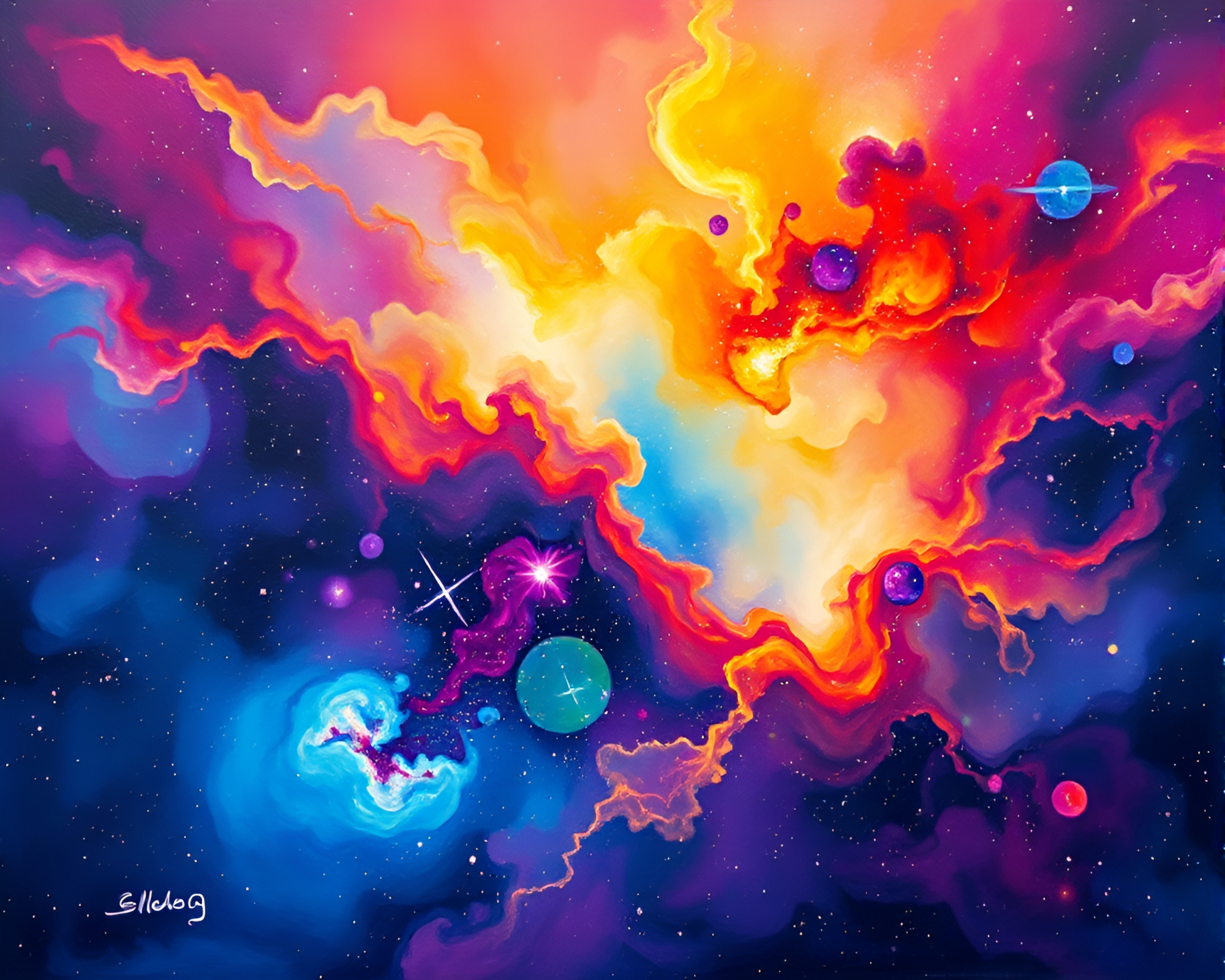 Stark Acrylic Cosmic Nebula: Surreal Space Artwork – free AI stock image