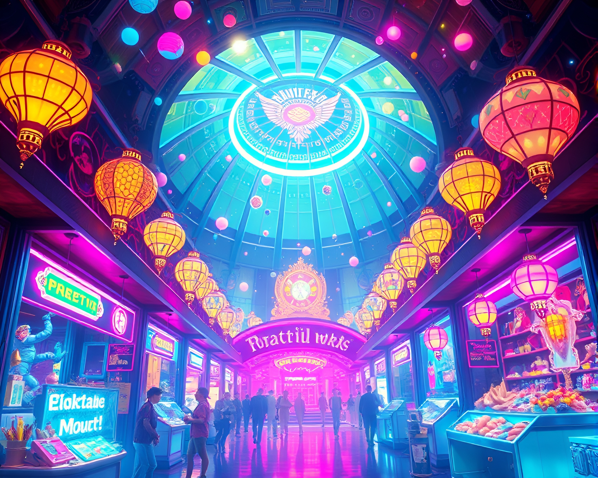 Futuristic Holographic Bazaar: Colorful Vector Illustrations Display – free AI stock image