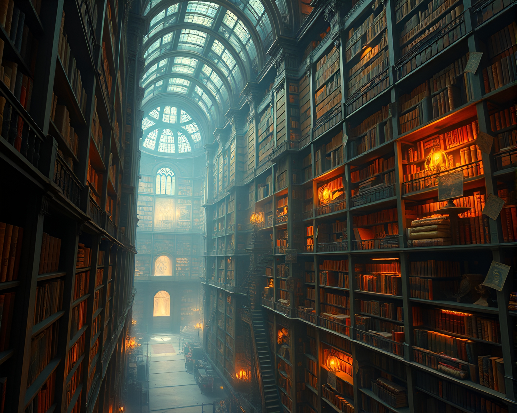 Enchanting Library Maze with Impressionism Art – free AI stock image