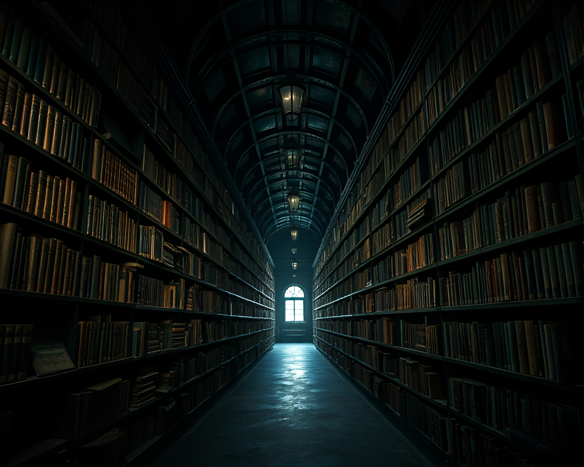 Enchanting labyrinthine library filled with artistic treasures – free AI stock image