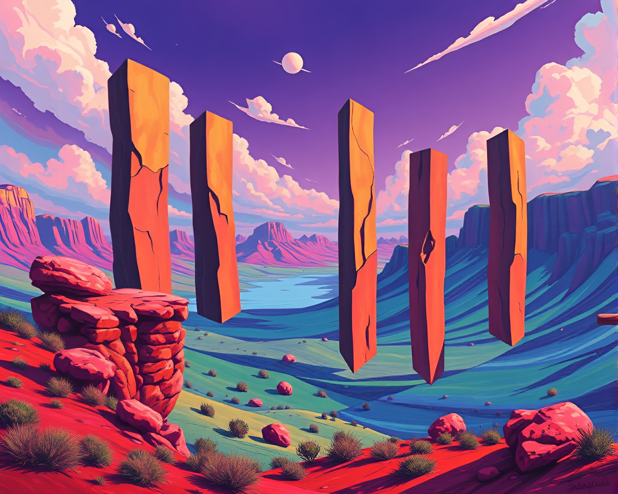 Surreal Pop Art Painting of Monolithic Pillars – free AI stock image