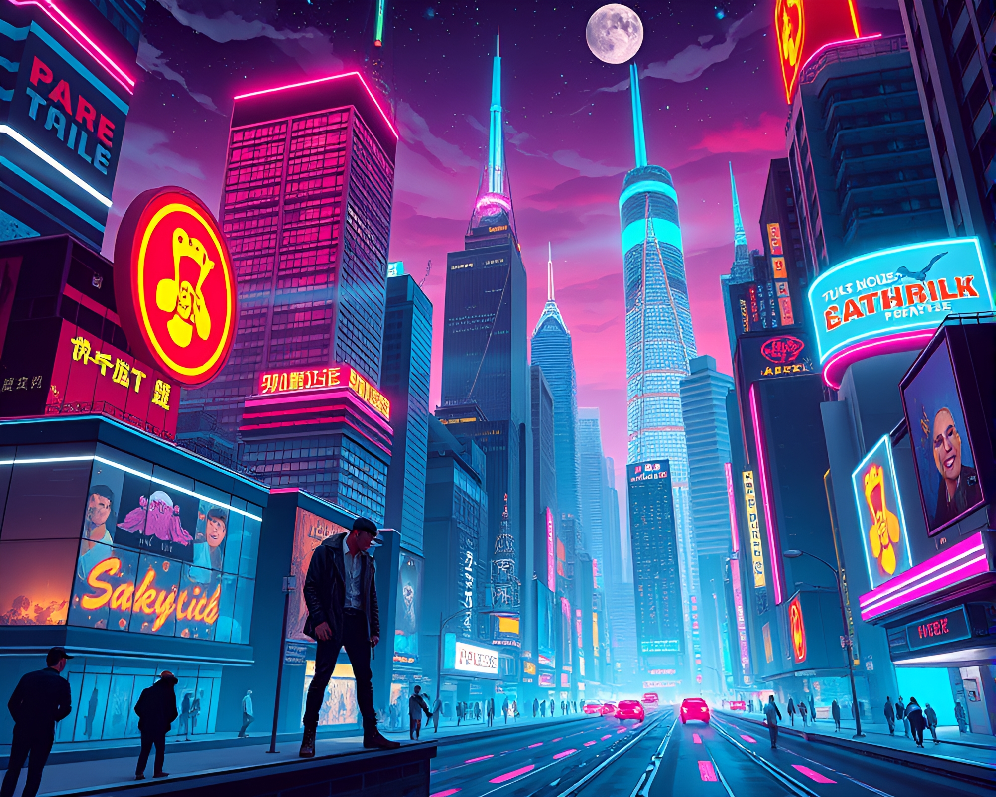 Pop Art-inspired Retro-Futuristic Metropolis Noir Scene – free AI stock image