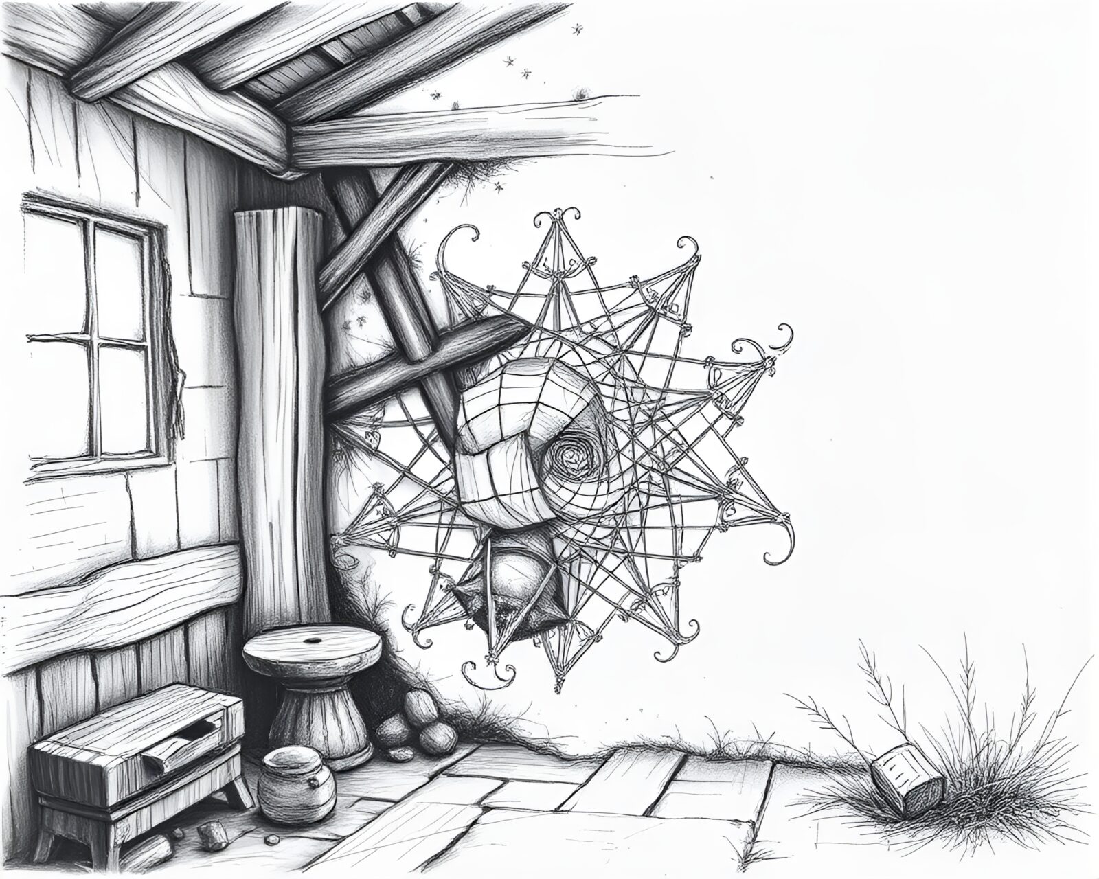 Mesmerizing charcoal sketch with intricate details of fractal geometry