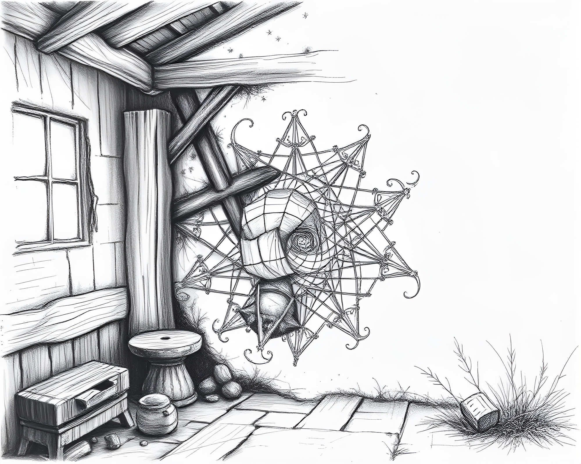 Intricate Beauty of Fractal Geometry Charcoal Sketch – free AI stock image