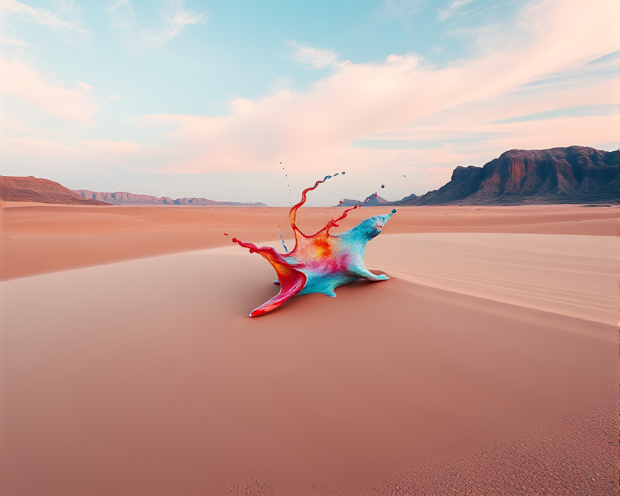 Vivid Watercolor Splash in Metallic Sand Desert – free AI stock image