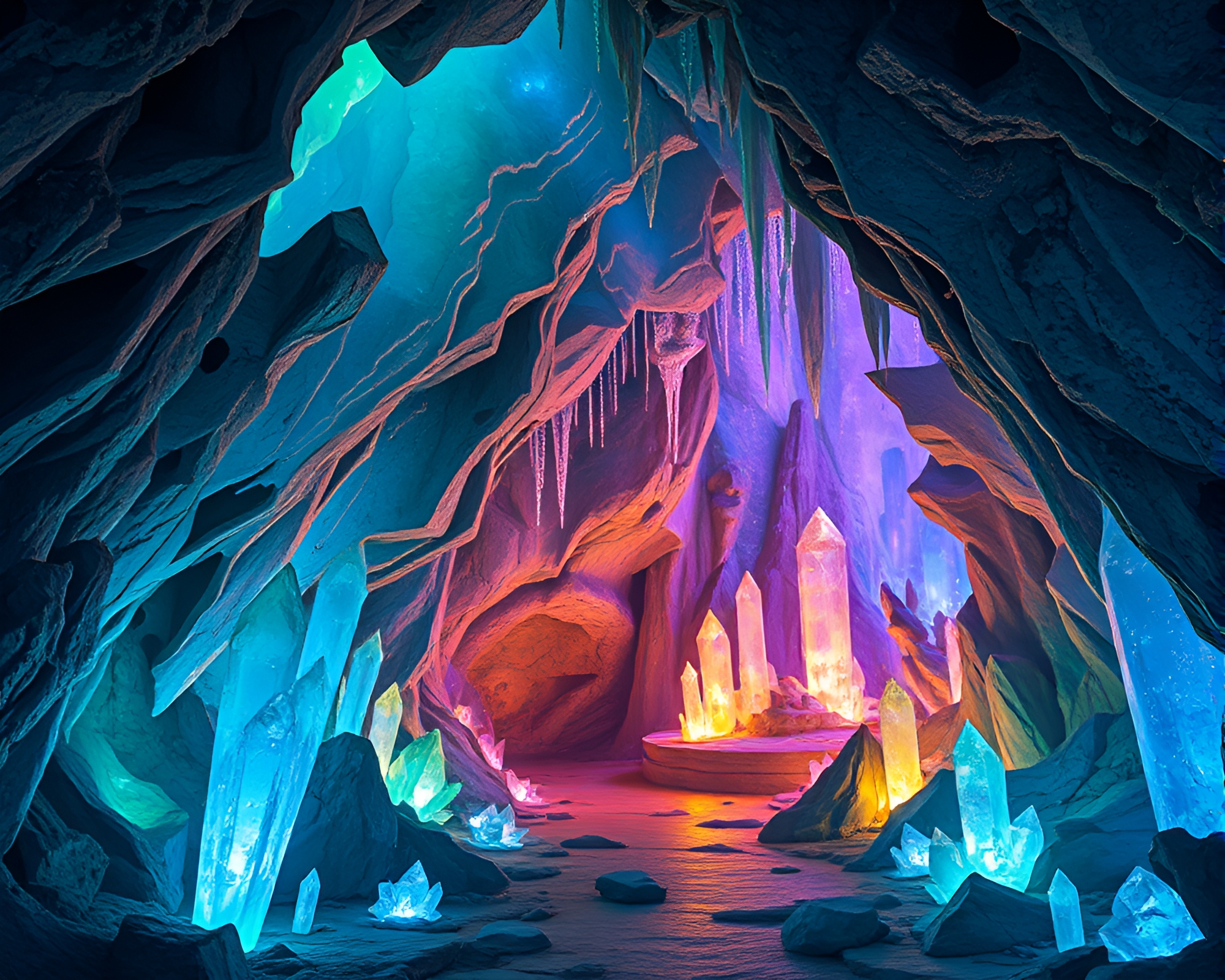 Glowing Crystal Cavern with Colorful Formations – free AI stock image