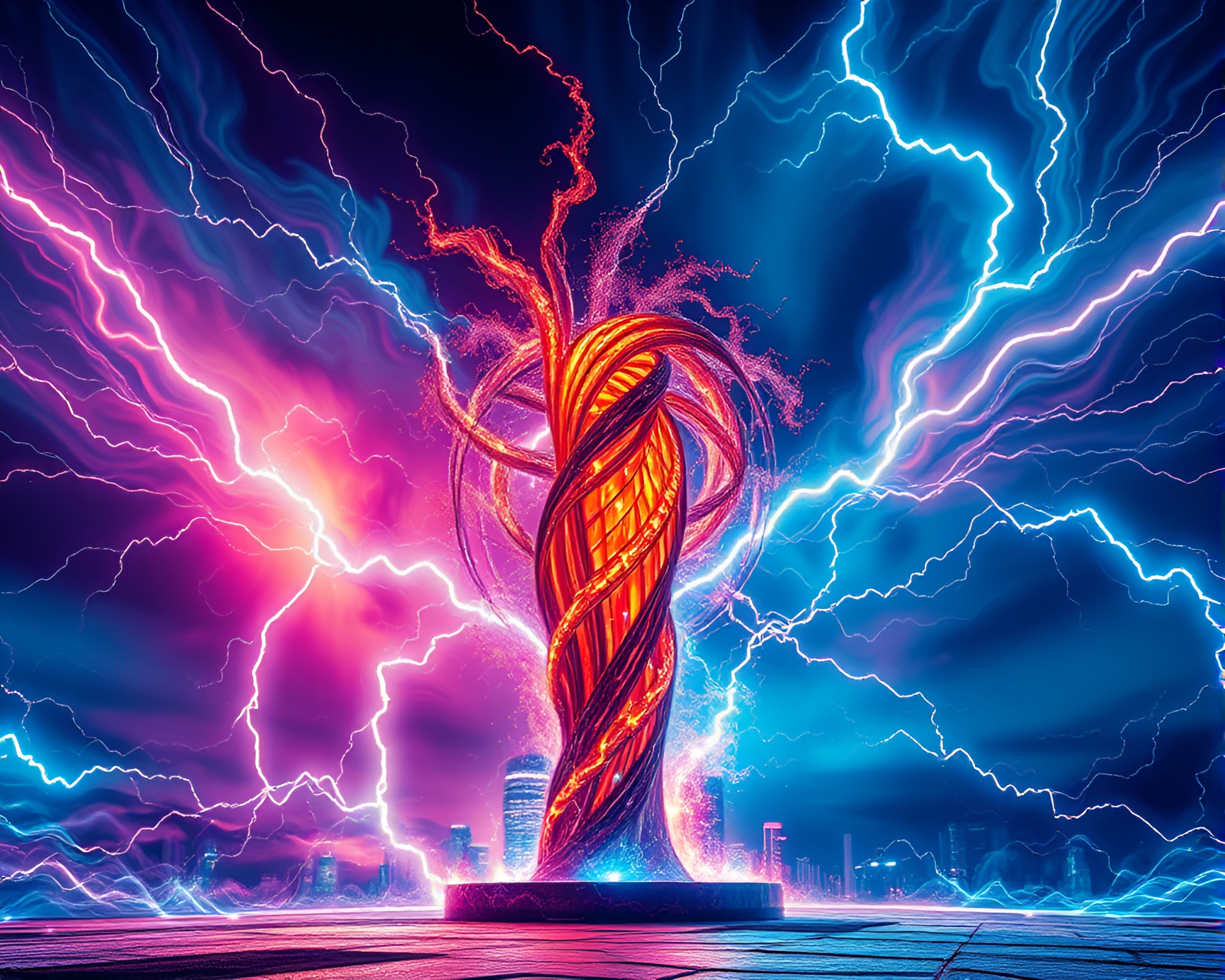 Dynamic Kinetic Sculpture Engulfed in Futuristic Electric Storm – free AI stock image