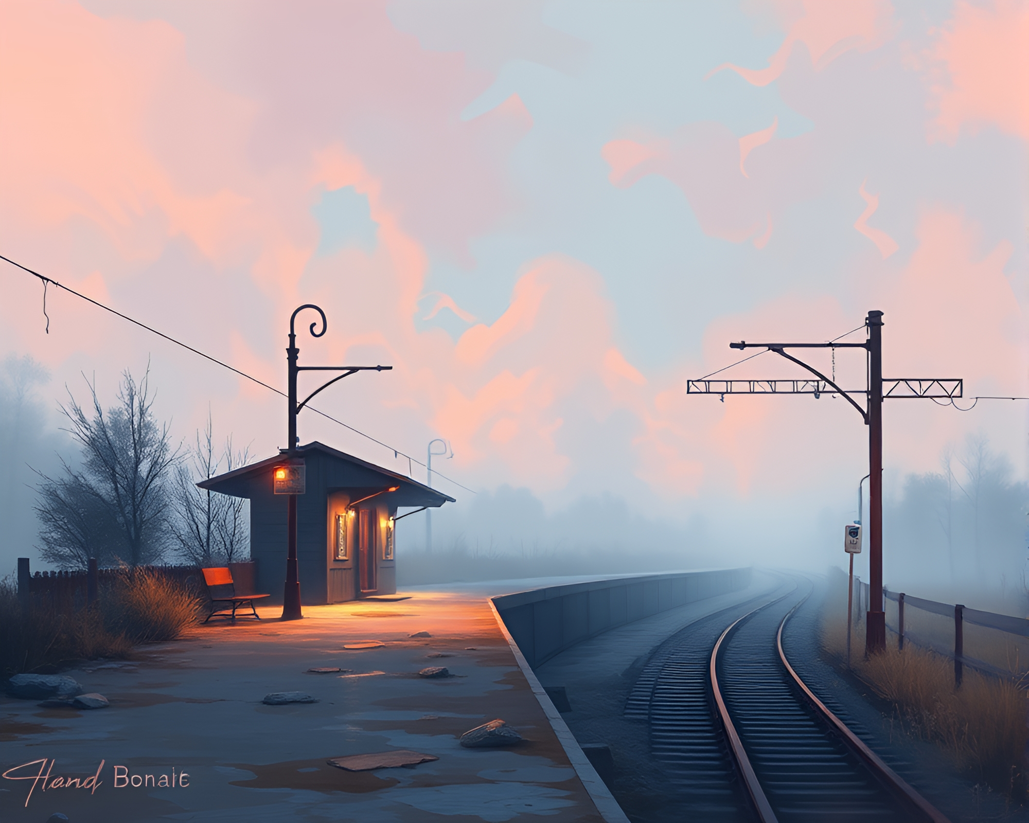 Surreal Phantom Train Station in Impressionistic Style – free AI stock image