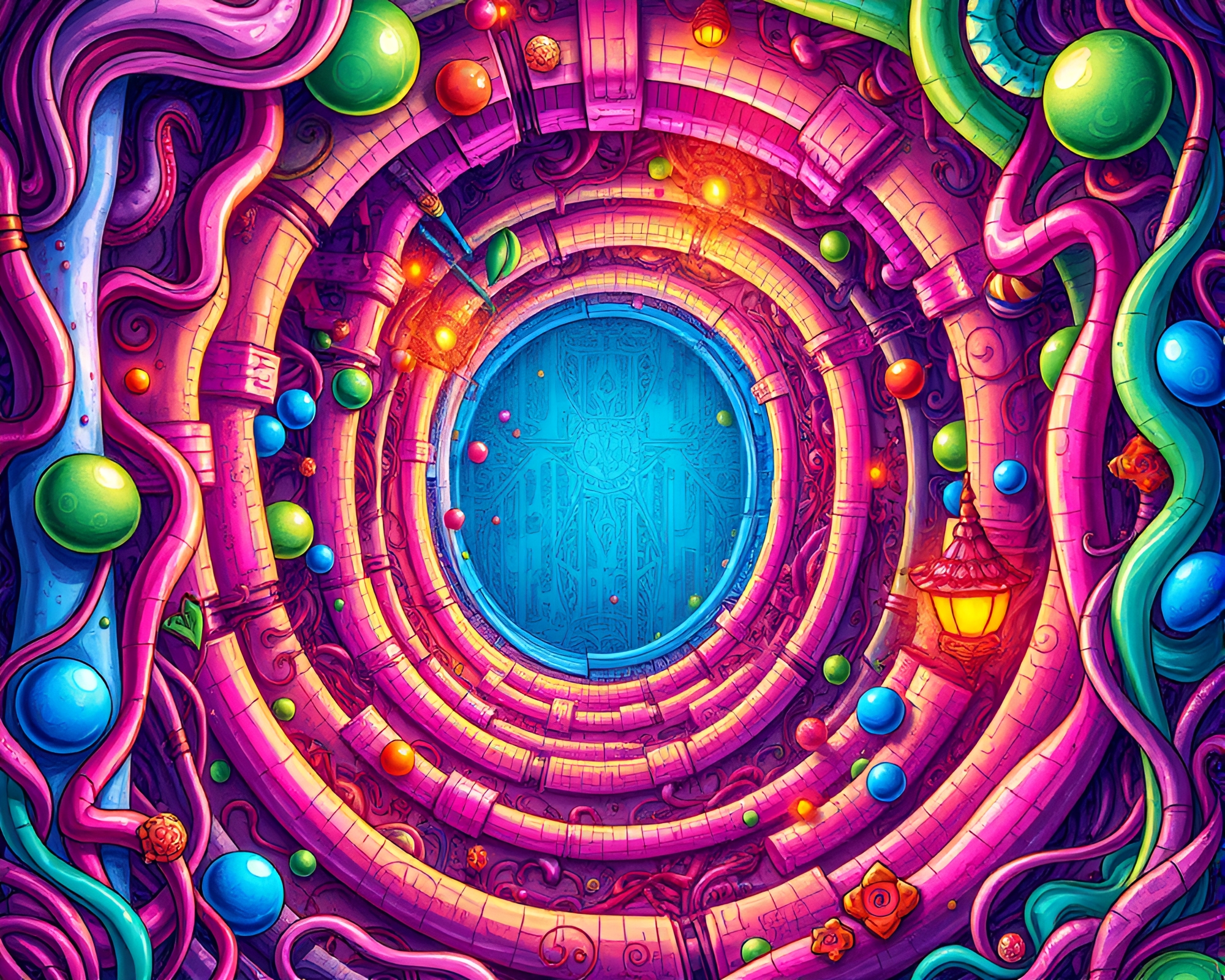 Mystical Candy-Colored Maze with Intricate Line Drawings – free AI stock image