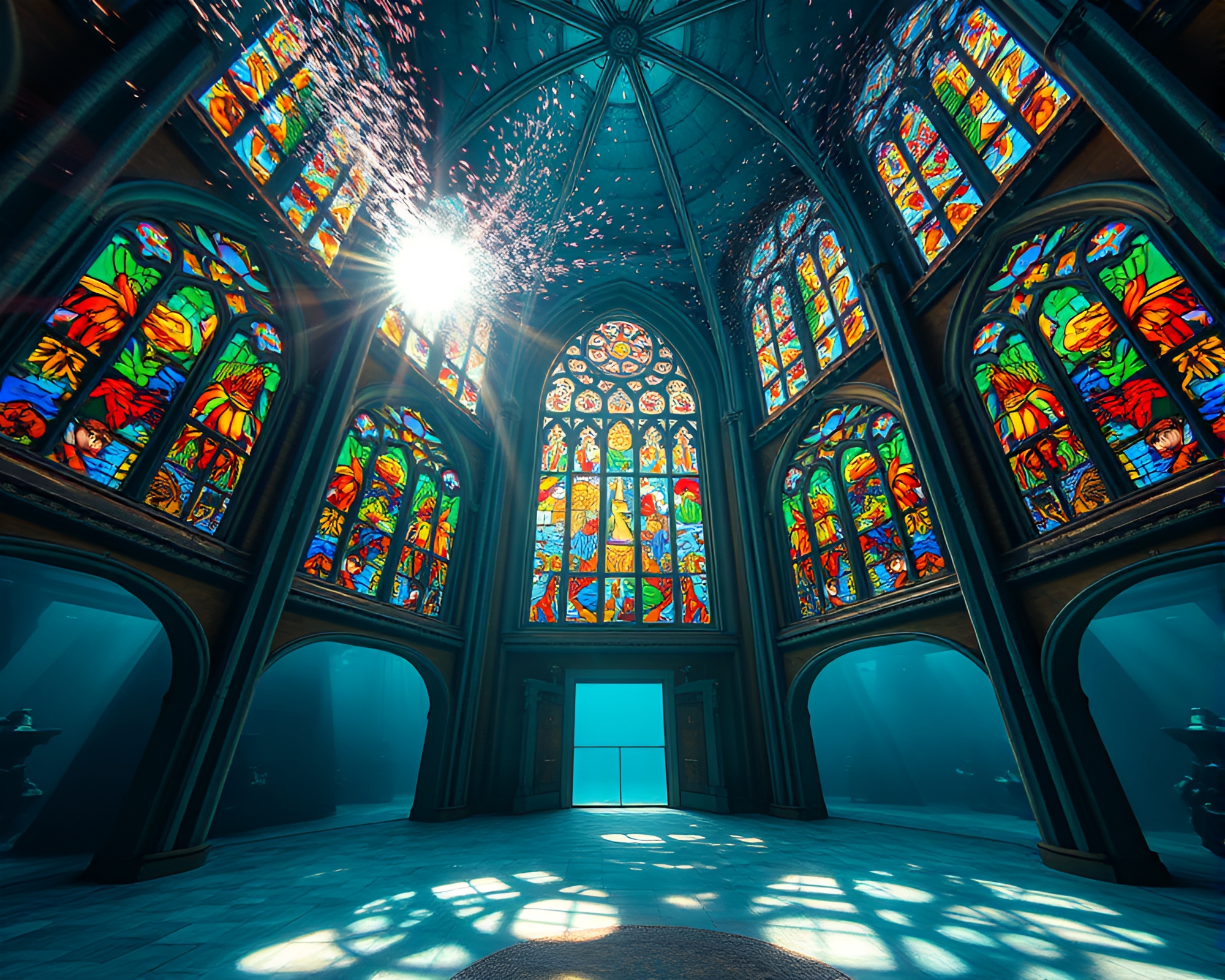 Vibrant Underwater Cathedral Brings Serenity and Light – free AI stock image