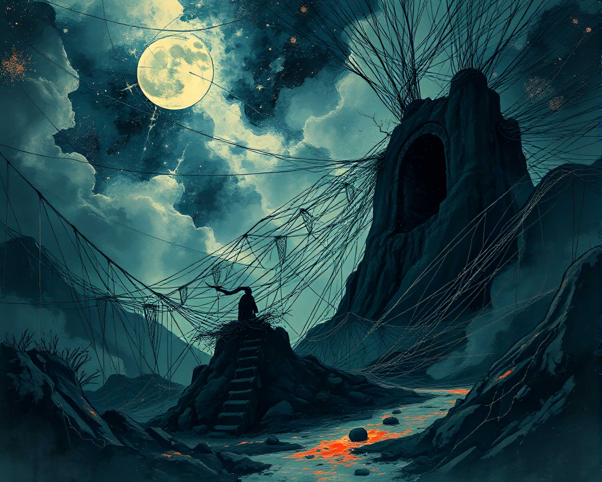 Intricate Cosmic String Tapestry in Mystical World Illustration – free AI stock image