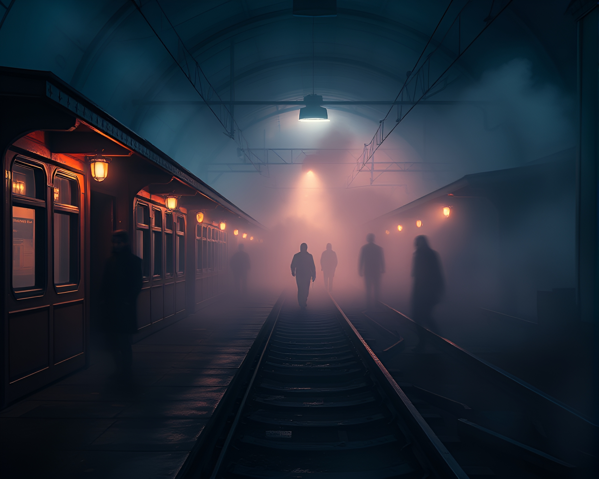 Mystical Phantom Train Station in Ethereal Light – free AI stock image