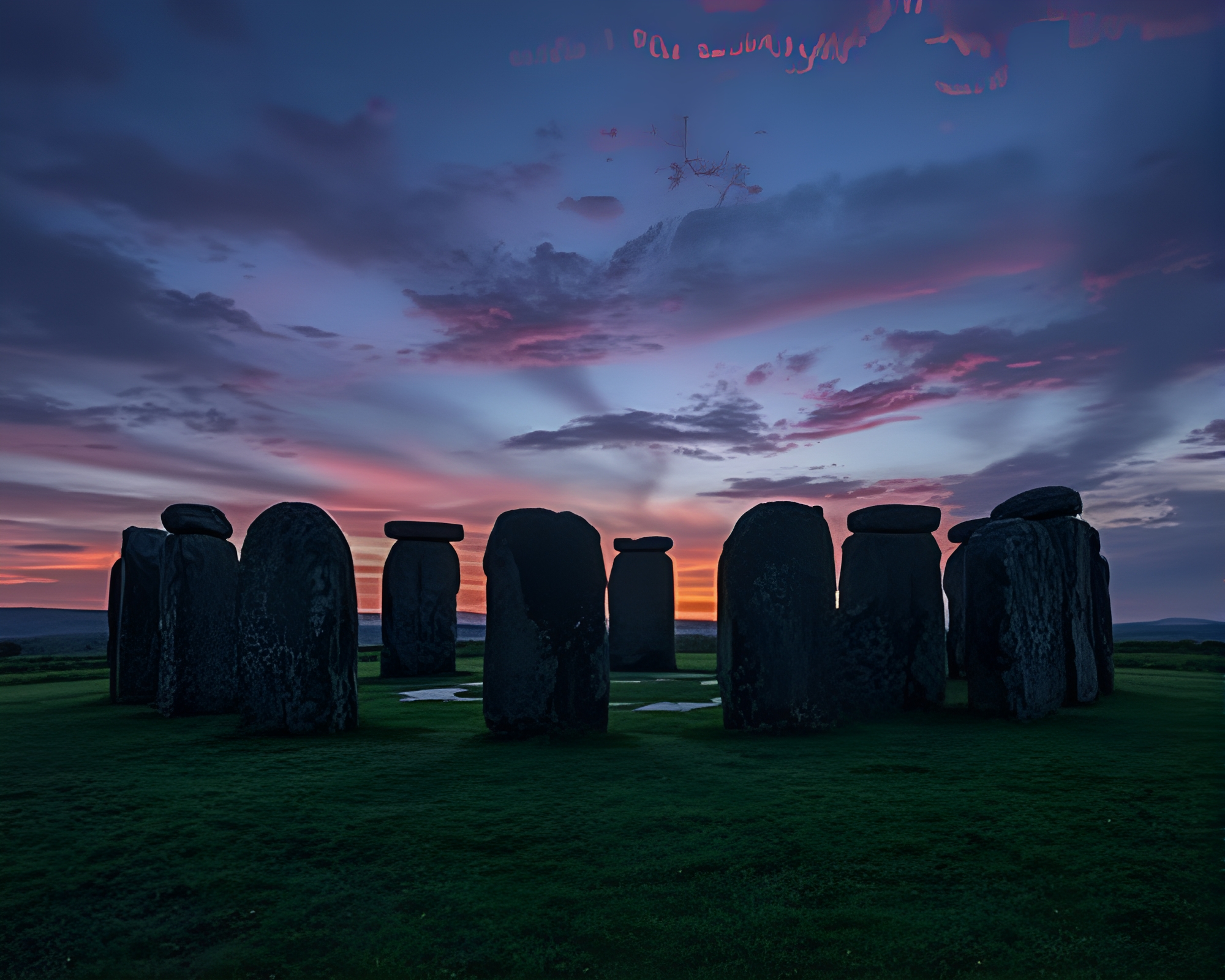 Enchanting Twilight: Druidic Stone Circle Contemporary Art Piece – free AI stock image