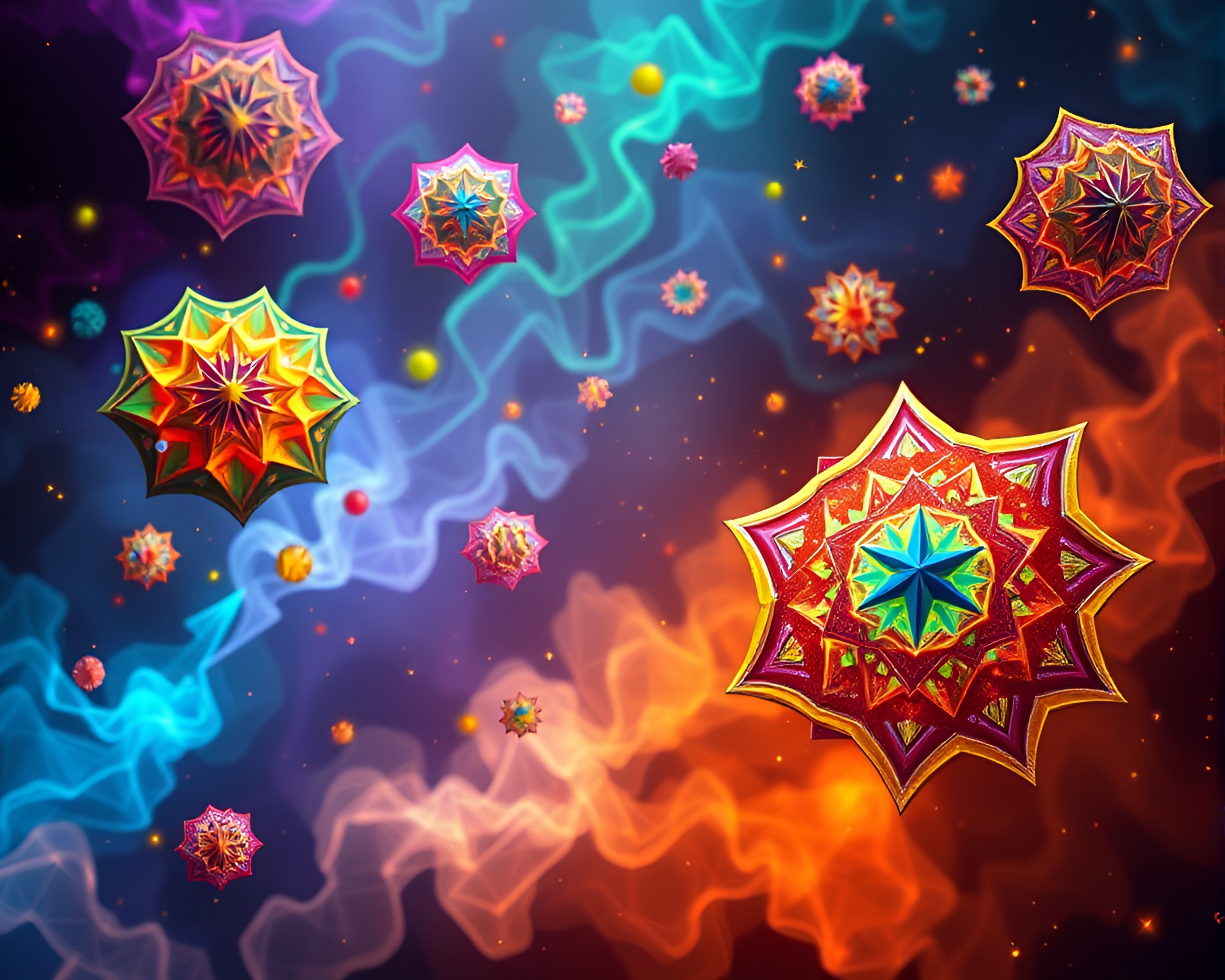 Surreal geometric shapes in mystical dynamic environment – free AI stock image