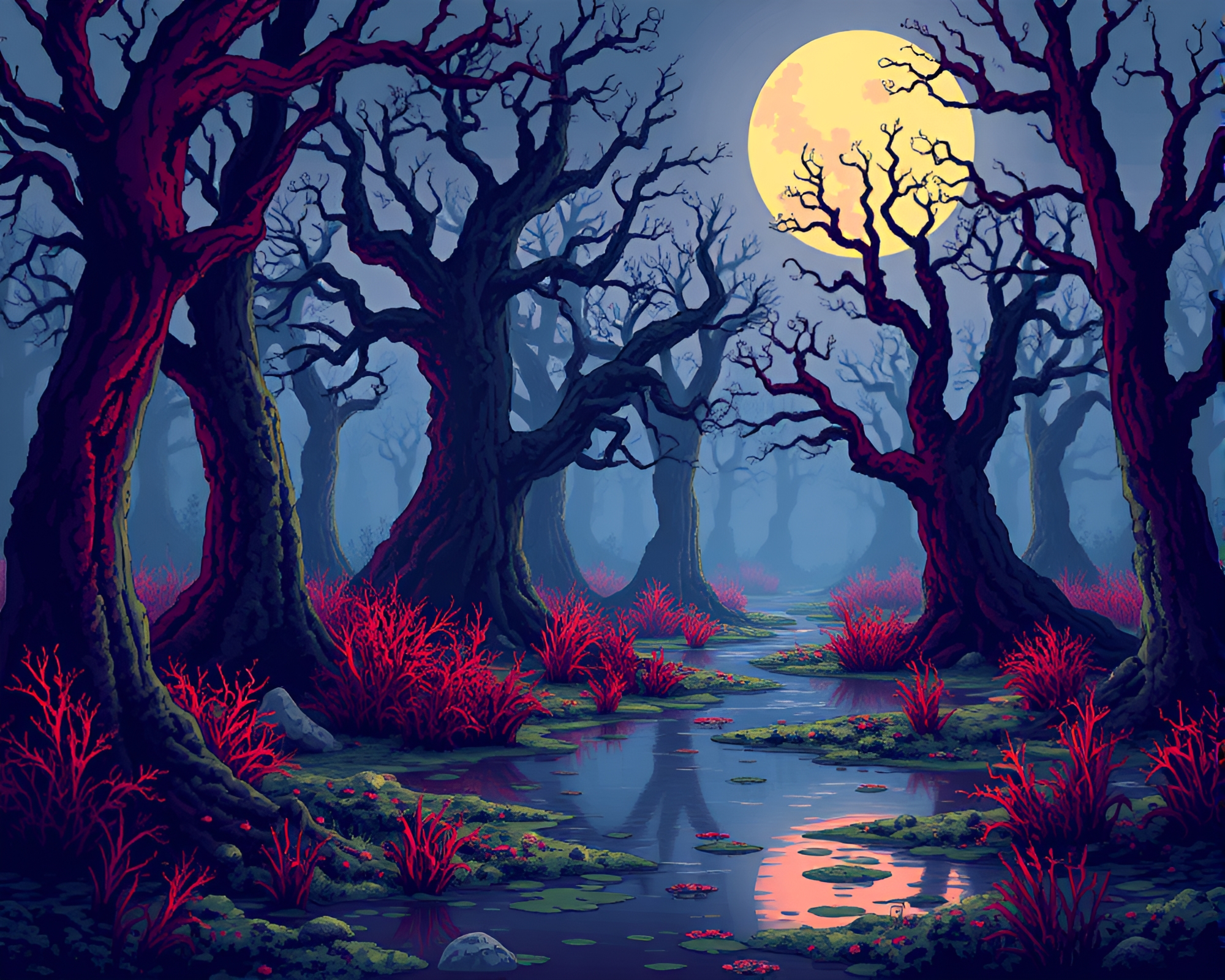 Ethereal Pixel Art Depicting Enchanting Phantasmal Marsh – free AI stock image