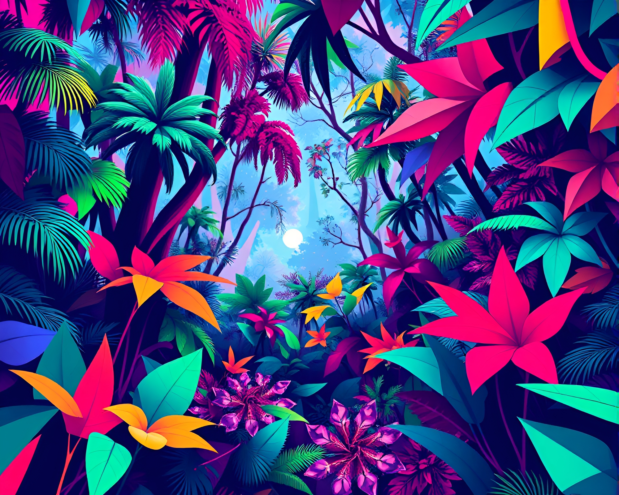 Bold Pop Art Fractal Jungle Illustration – free AI stock image