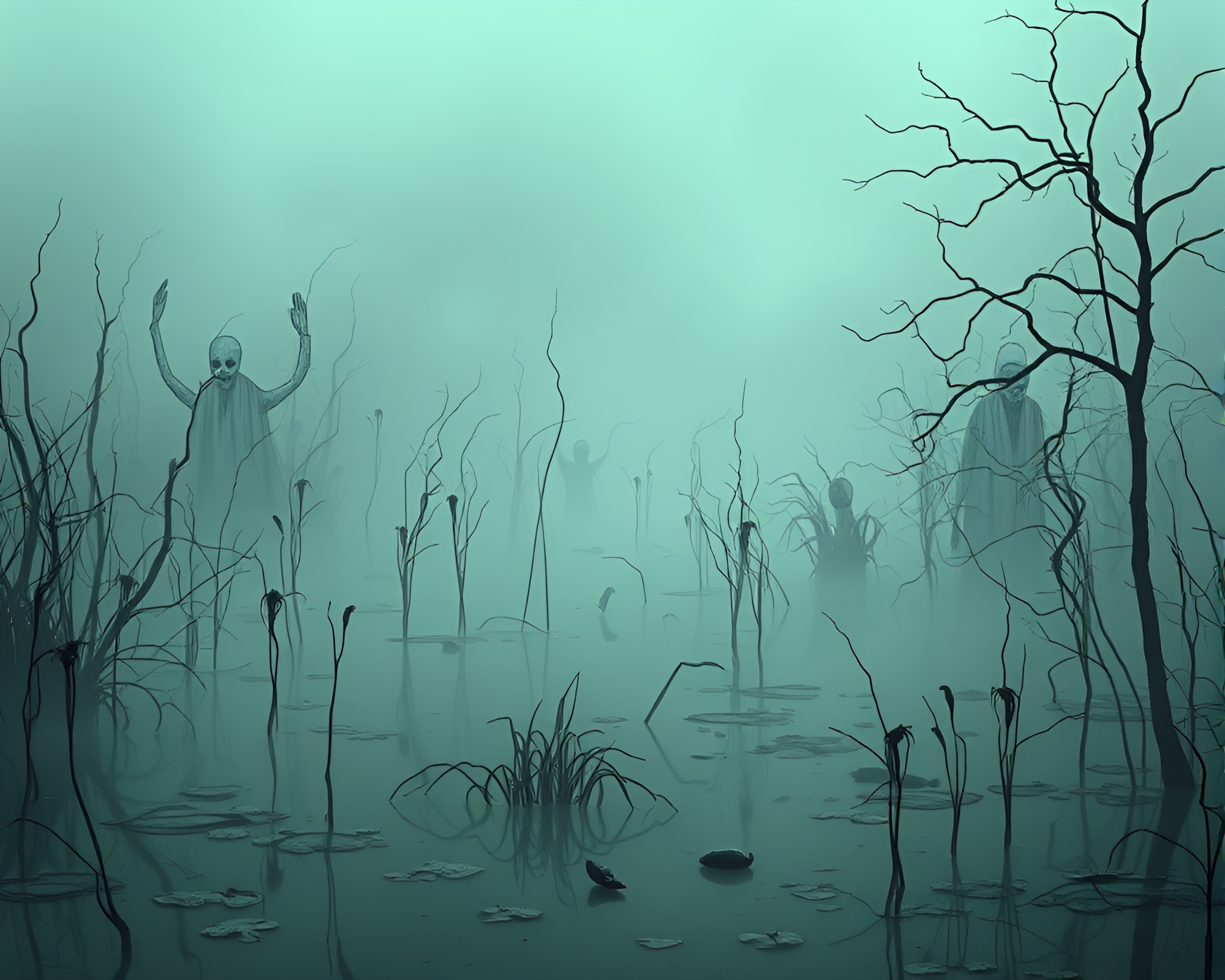 Ethereal Haunting in Phantasmal Marsh – free AI stock image