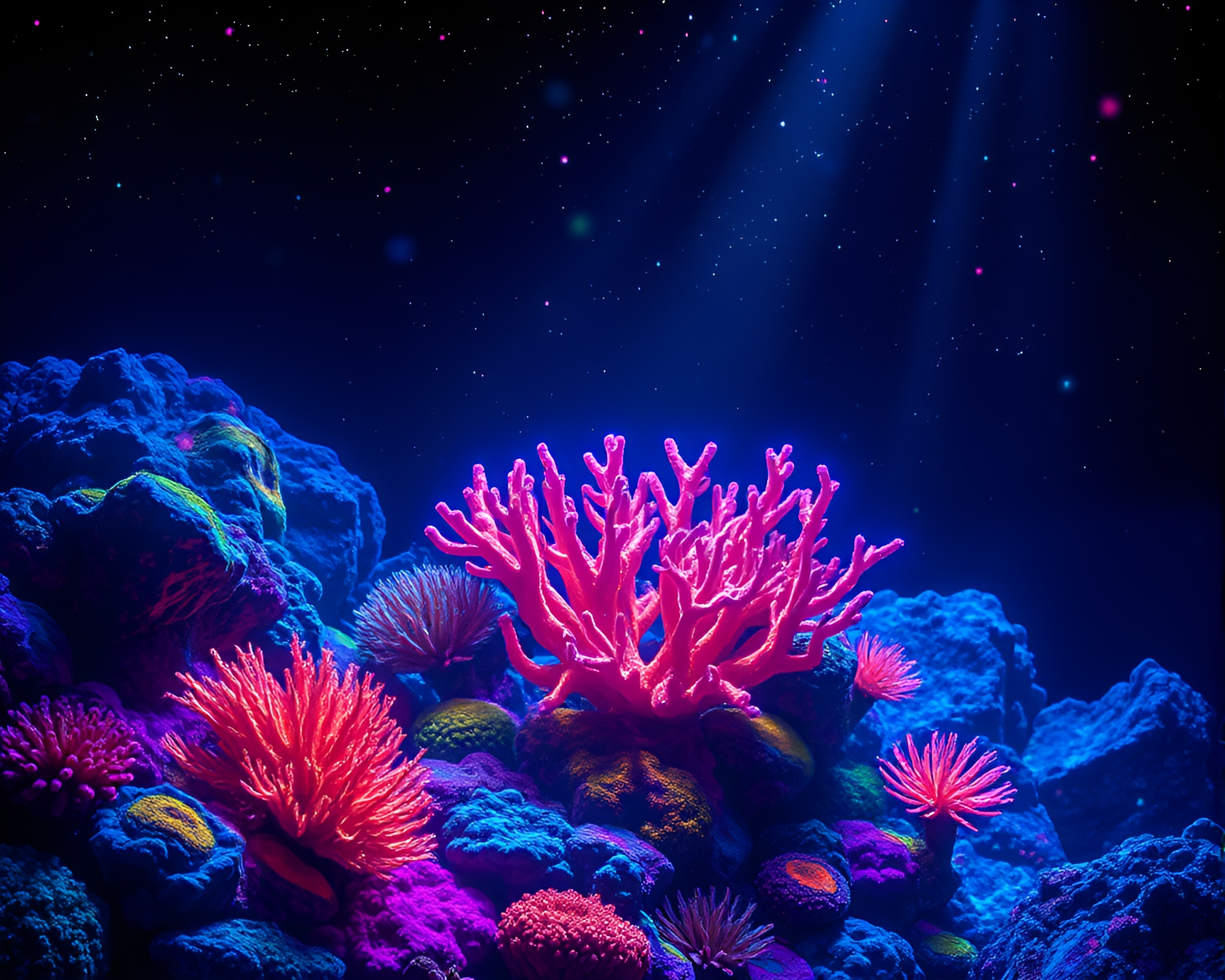 Vibrant Bioluminescent Coral Reef in Digital Vector Art – free AI stock image