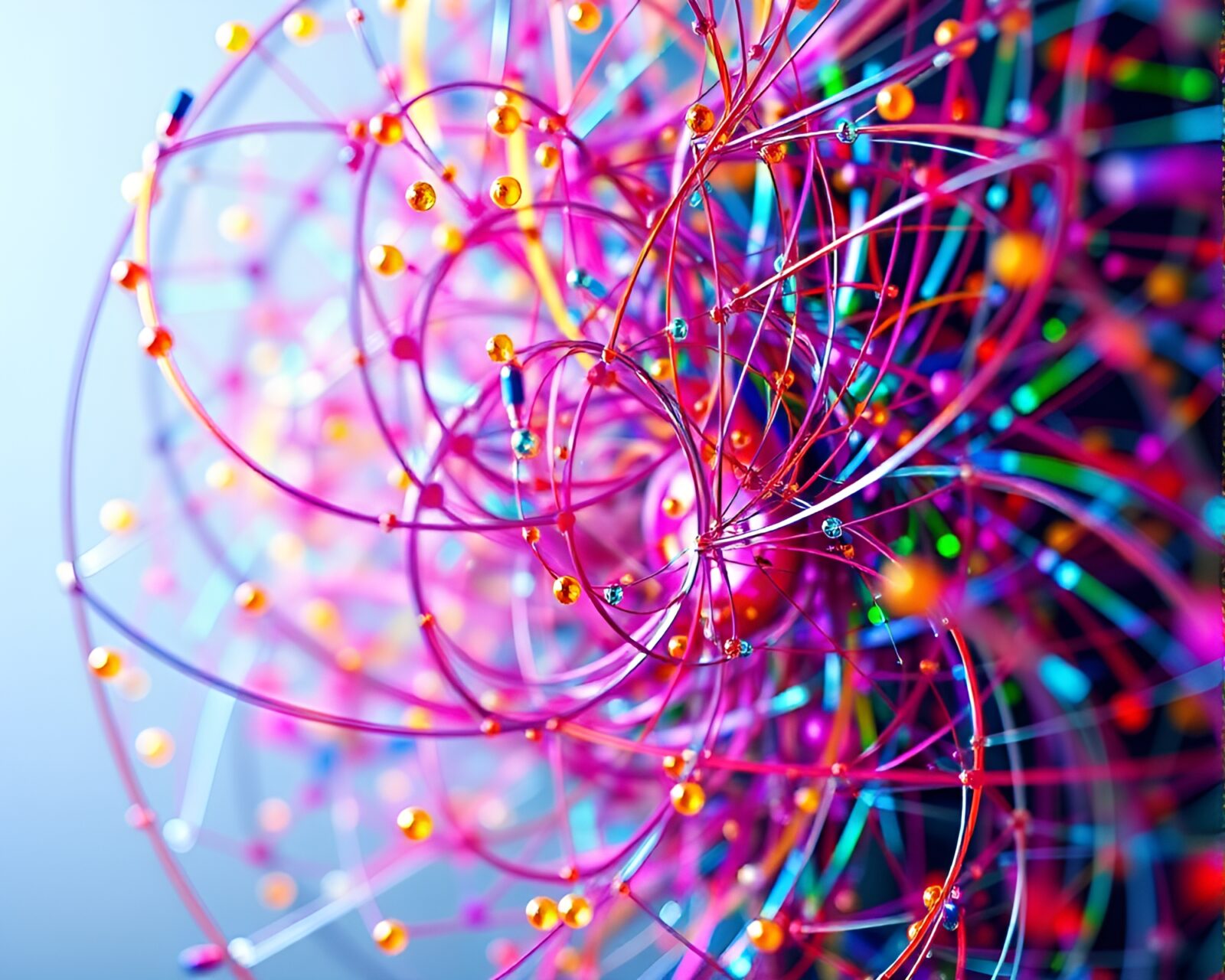 Colorful kinetic sculpture representing quantum entanglement web design