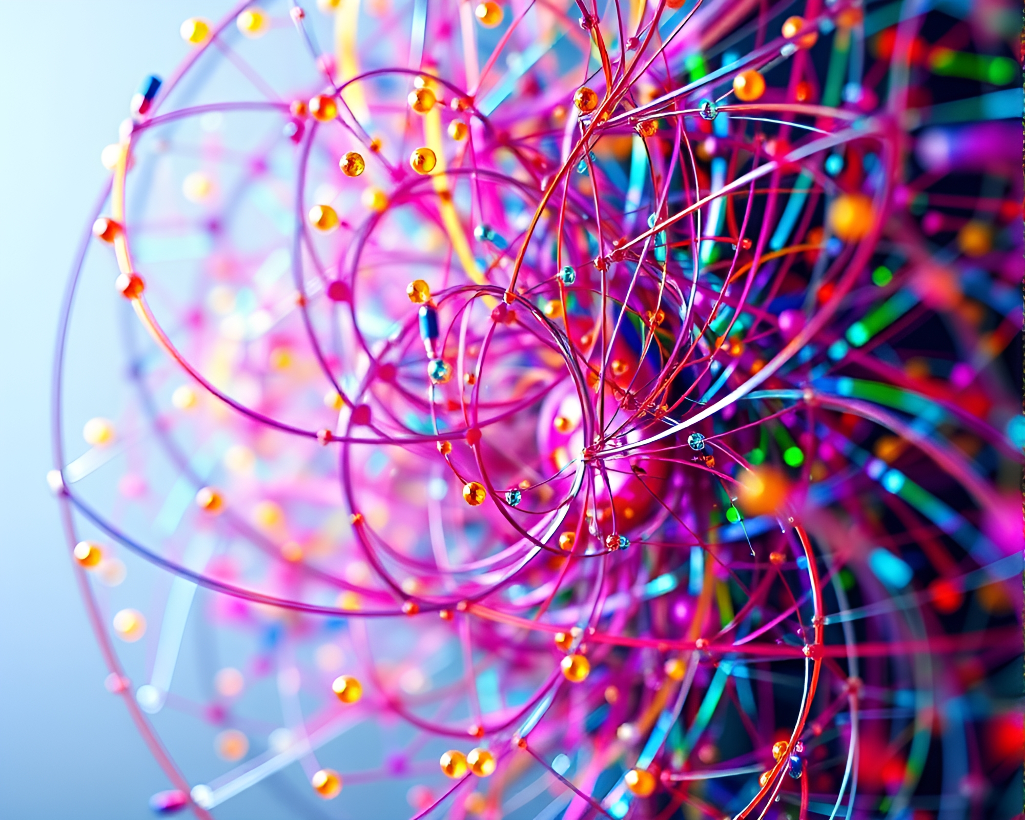 Vibrant Quantum Entanglement Kinetic Sculpture Display – free AI stock image