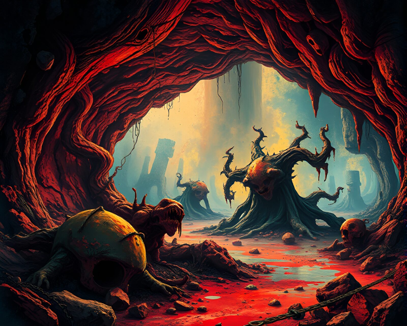 Twisted mutated underground wasteland portrayed through abstract art