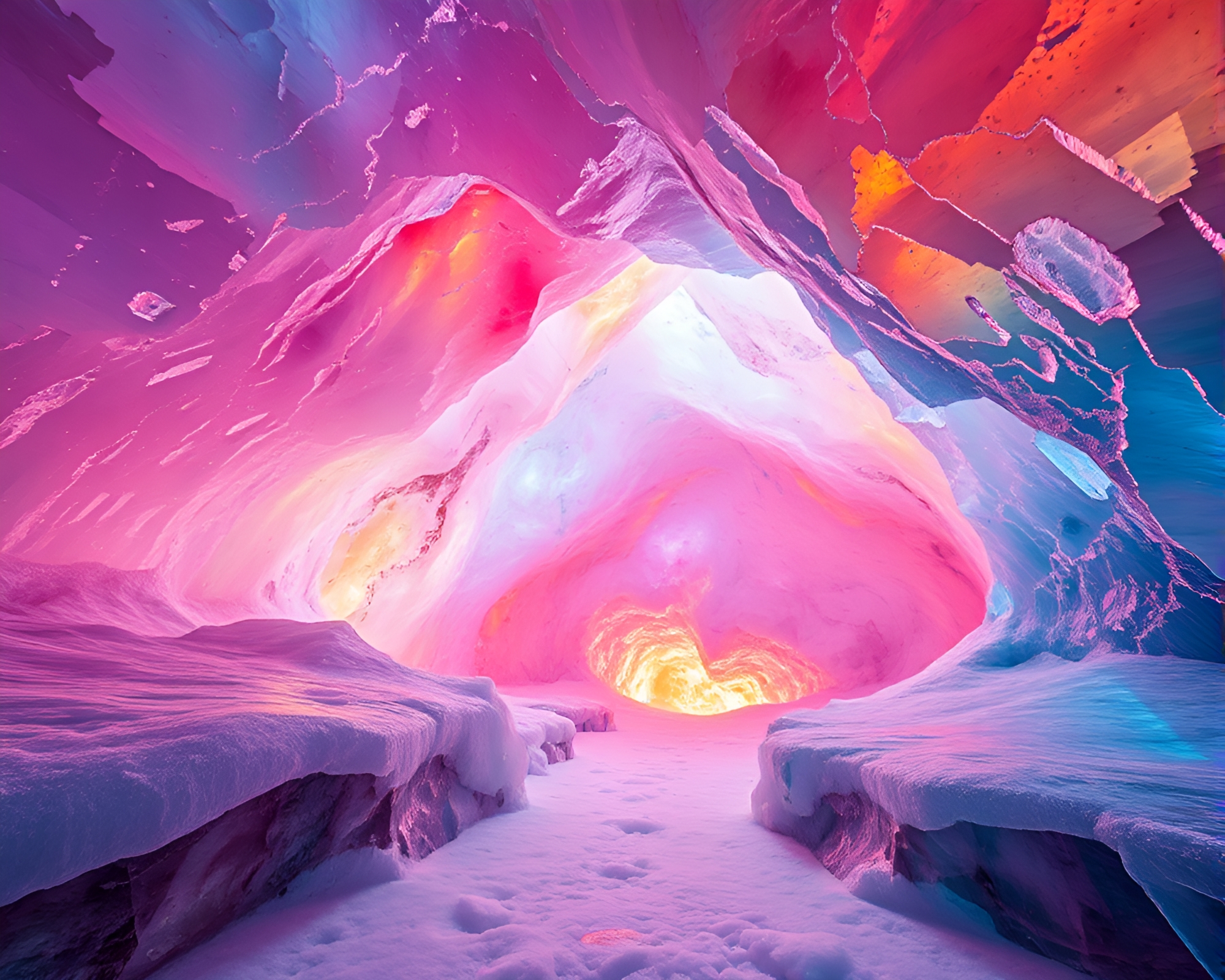 Mesmerizing Ice Prism Cavern Shimmers with Vibrant Colors – free AI stock image