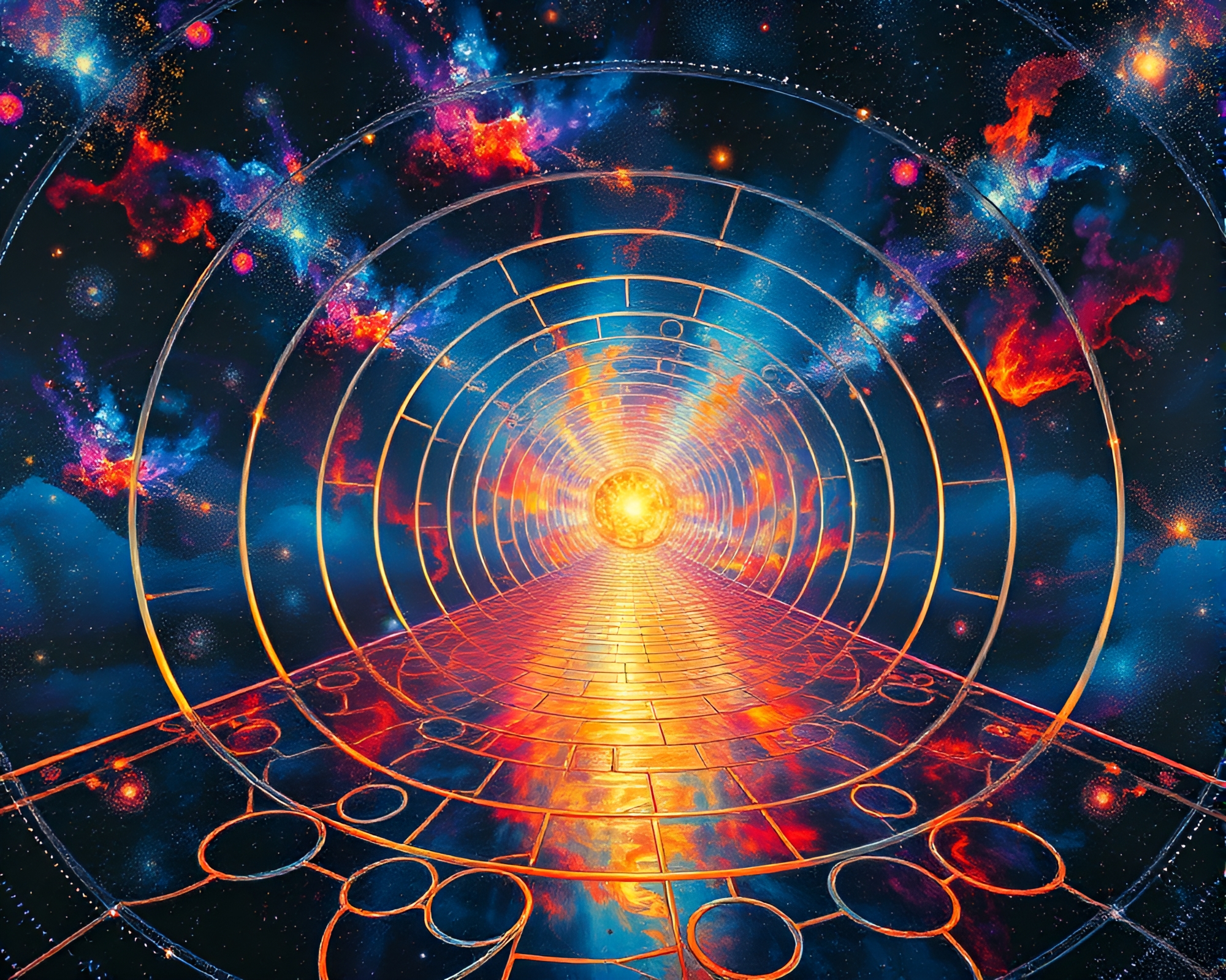Astounding Cosmic Acrylic Painting with Mirror Labyrinth – free AI stock image