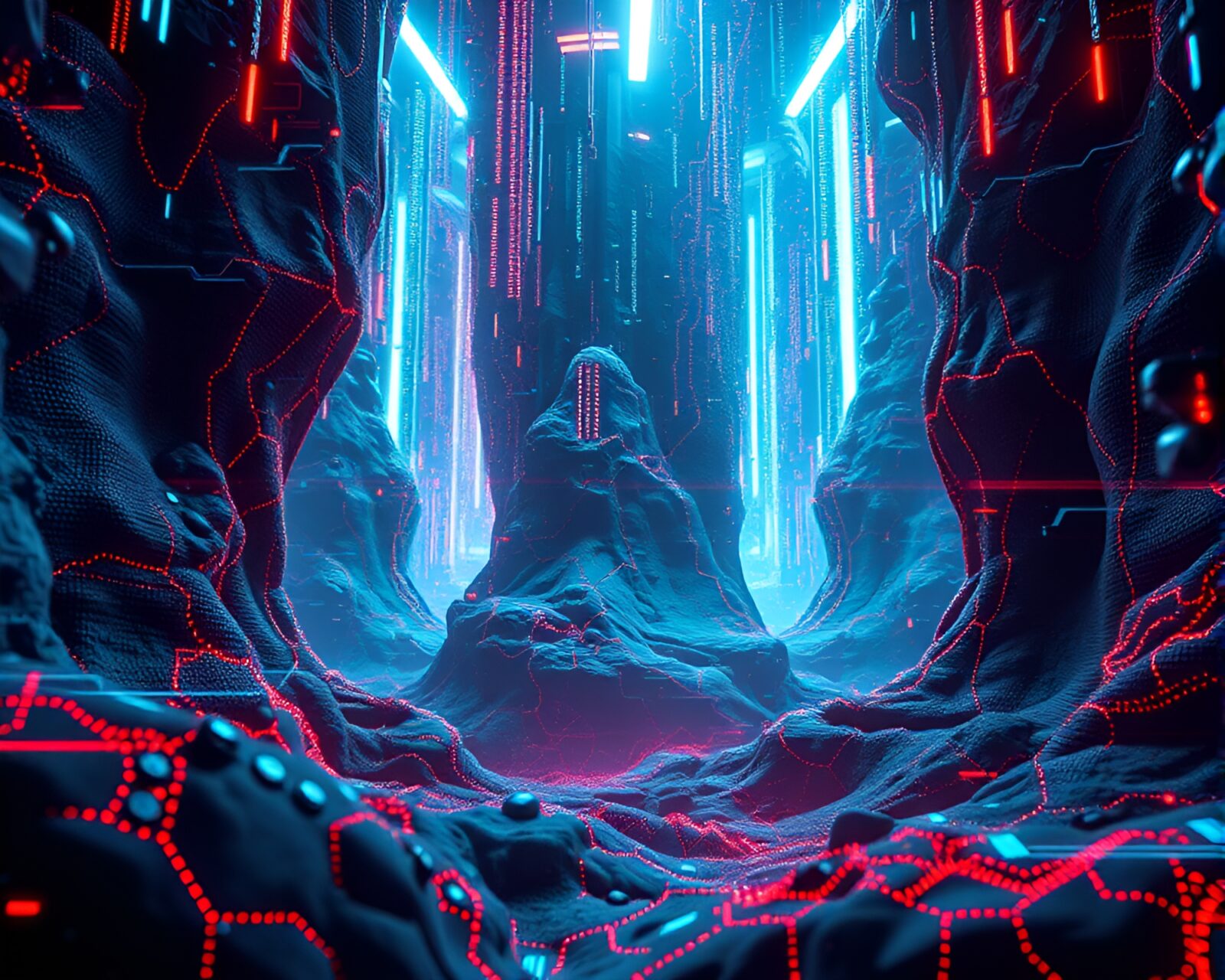 Glitchy embroidered patterns in futuristic digital realm image