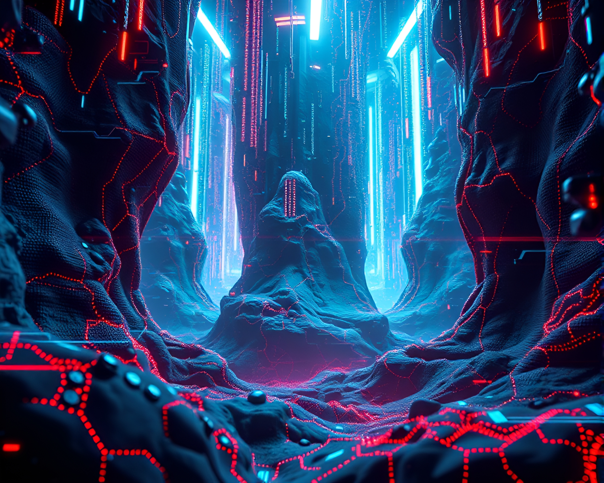 Futuristic Digital Realm with Glitched-Out Visuals – free AI stock image