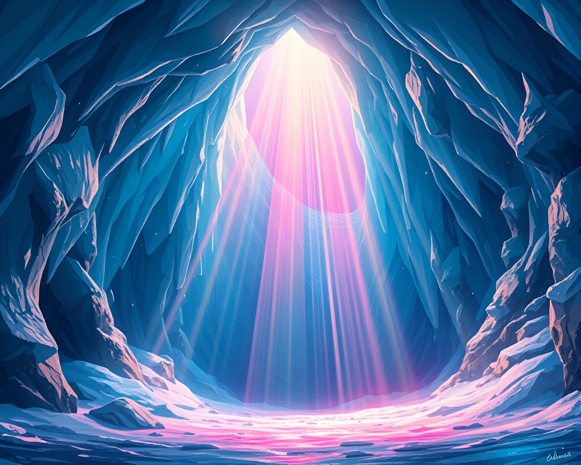 Glimmering Ice Cavern with Mesmerizing Vector Illustration – free AI stock image