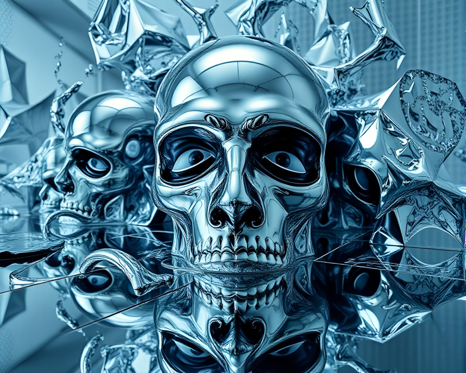 Surreal artwork with reflective surfaces in modern art style