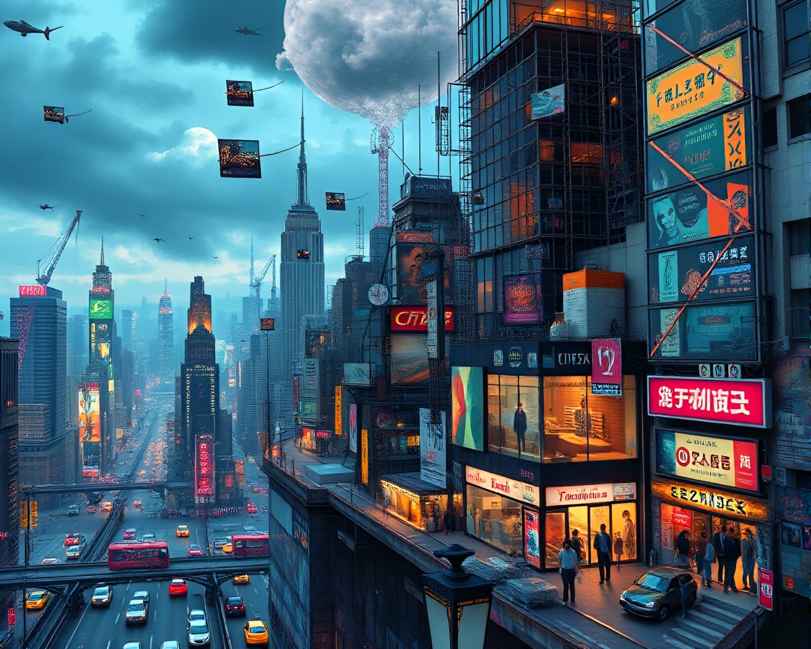 Dynamic photomontage of urban tech memories in vivid colors