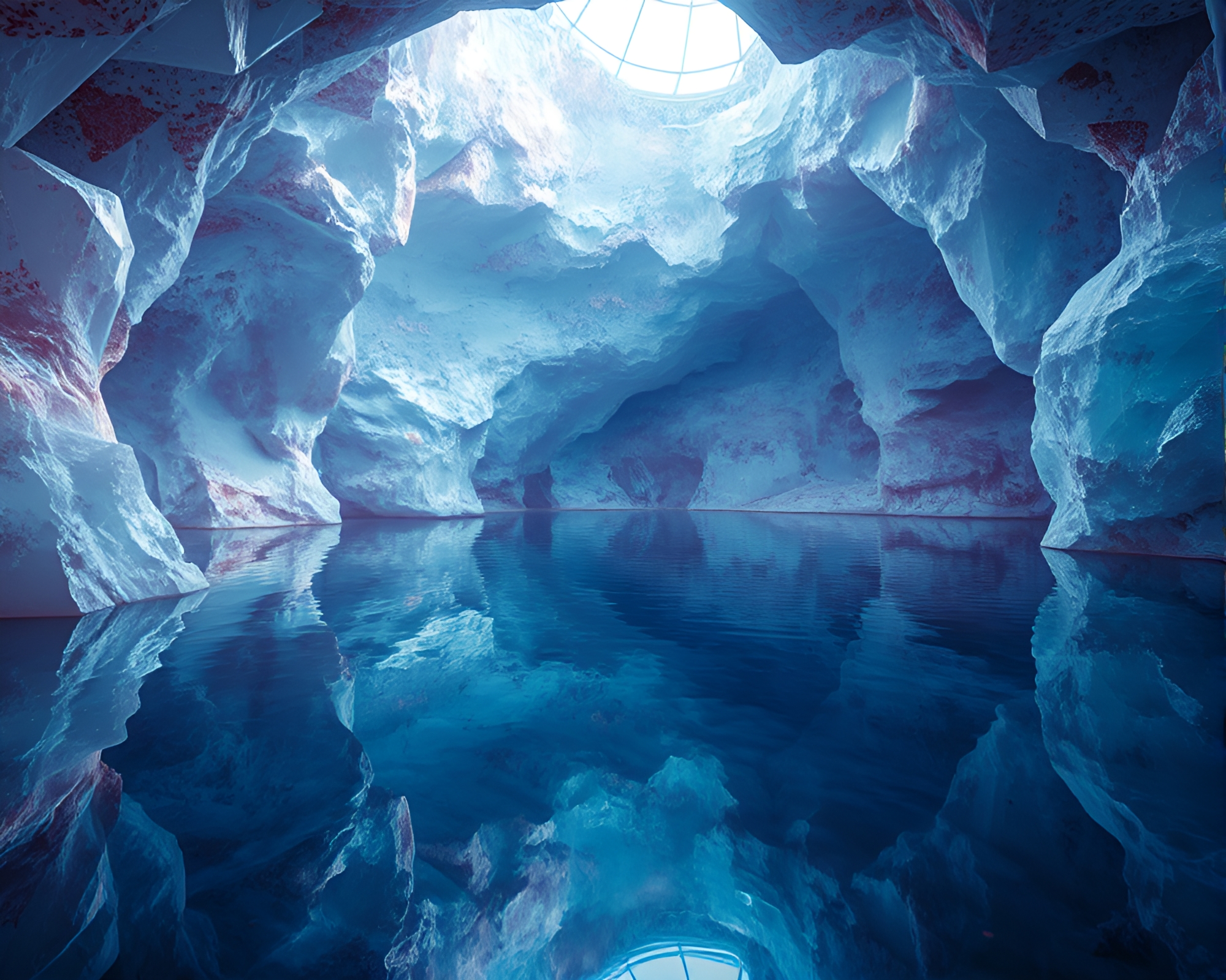 Dreamlike Subterranean Crystal Lake in Cubism Art – free AI stock image