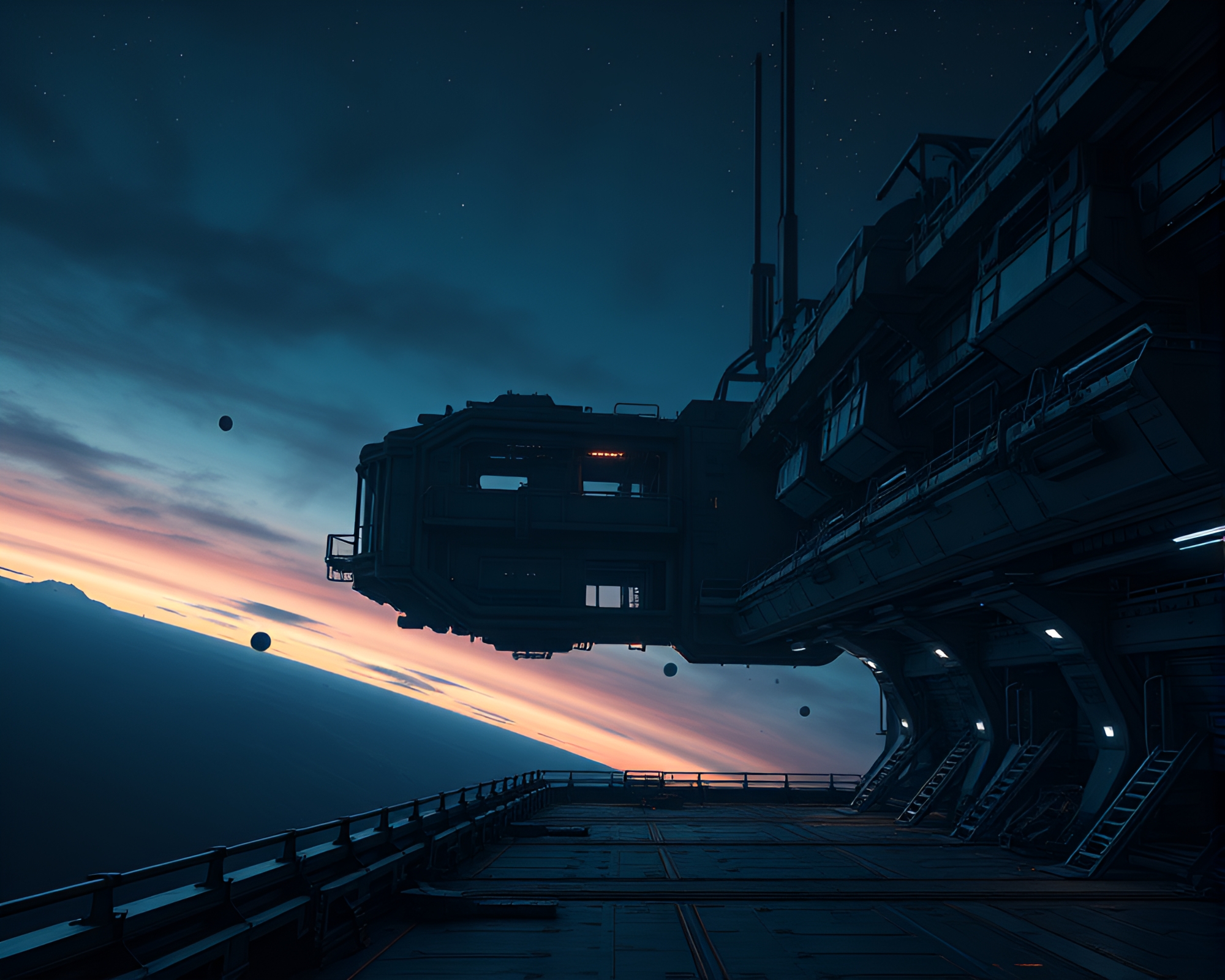 Abandoned Space Station Drifting Through Eerie Twilight – free AI stock image