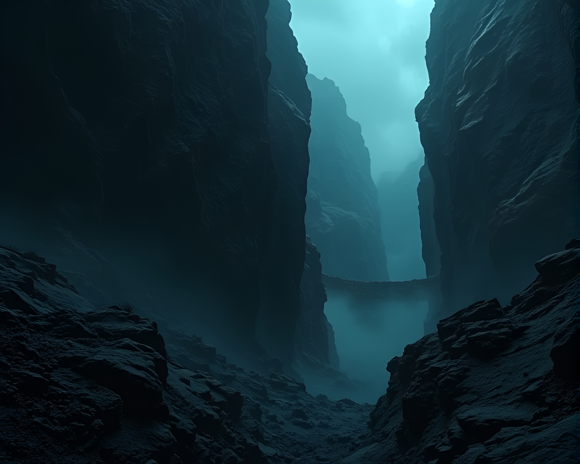Eerie Obsidian Canyon Landscape Image – free AI stock image
