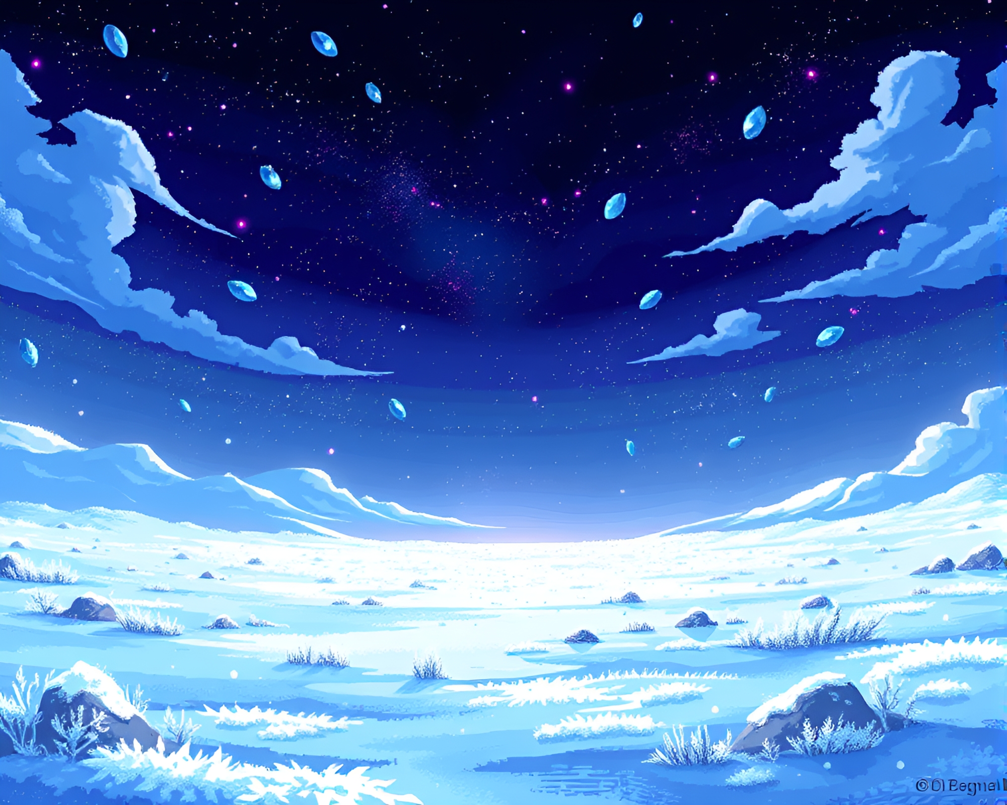 Mesmerizing Pixel Art of Glittering Frost Plains – free AI stock image