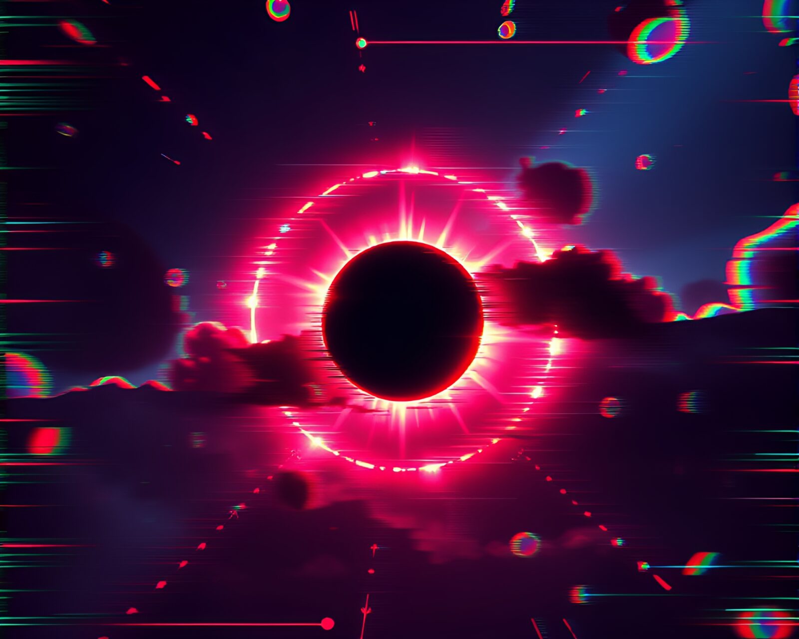 Mesmerizing solar eclipse reflected in glitch art patterns