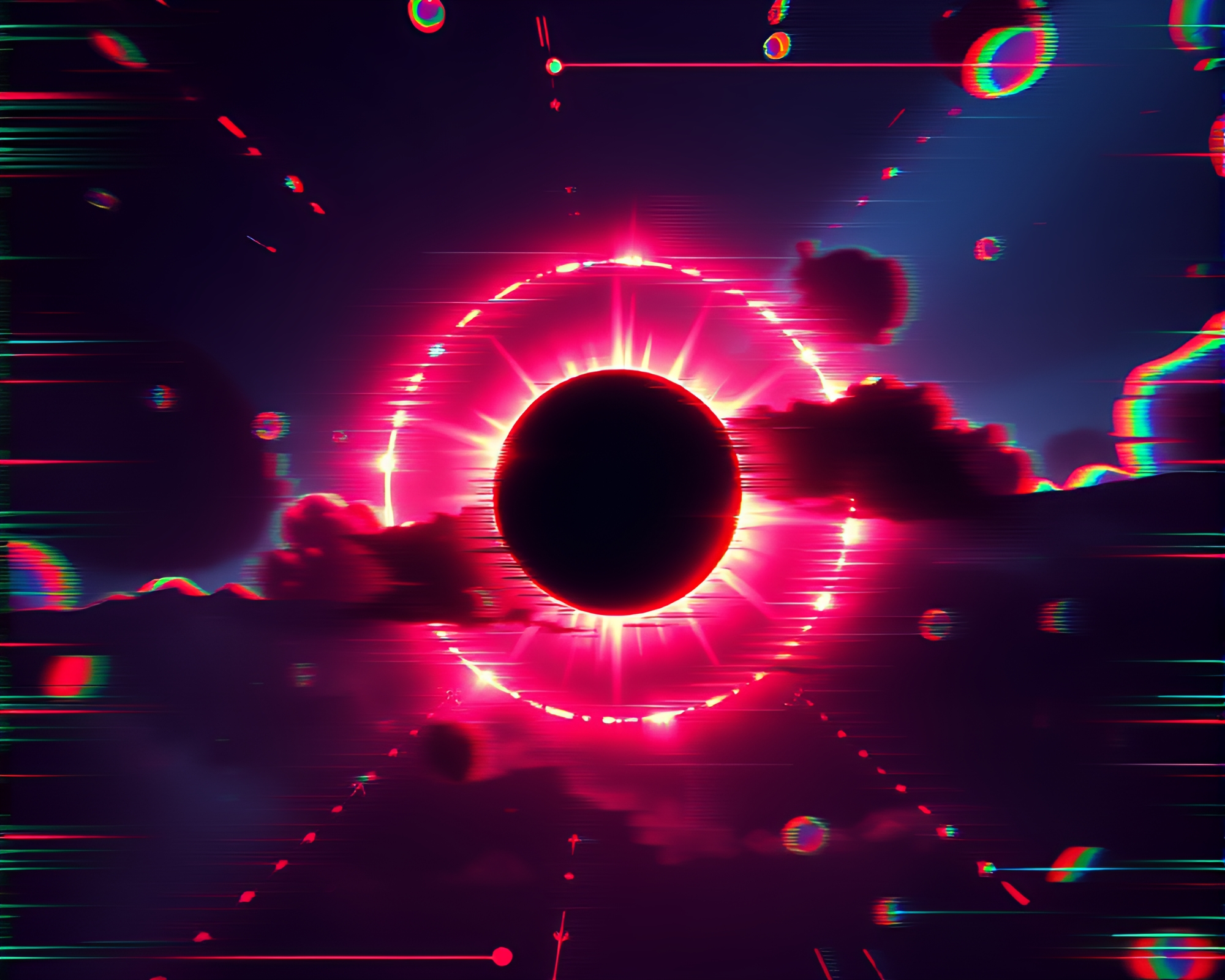 Drifting Solar Eclipse Reflected Through Glitch Art – free AI stock image