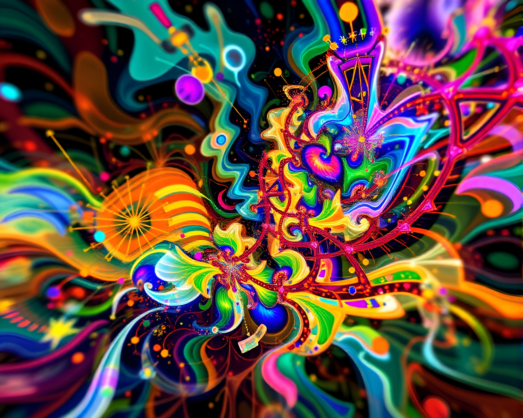 Vibrant Fractal Geometry with Kinetic Impressionism Style – free AI stock image