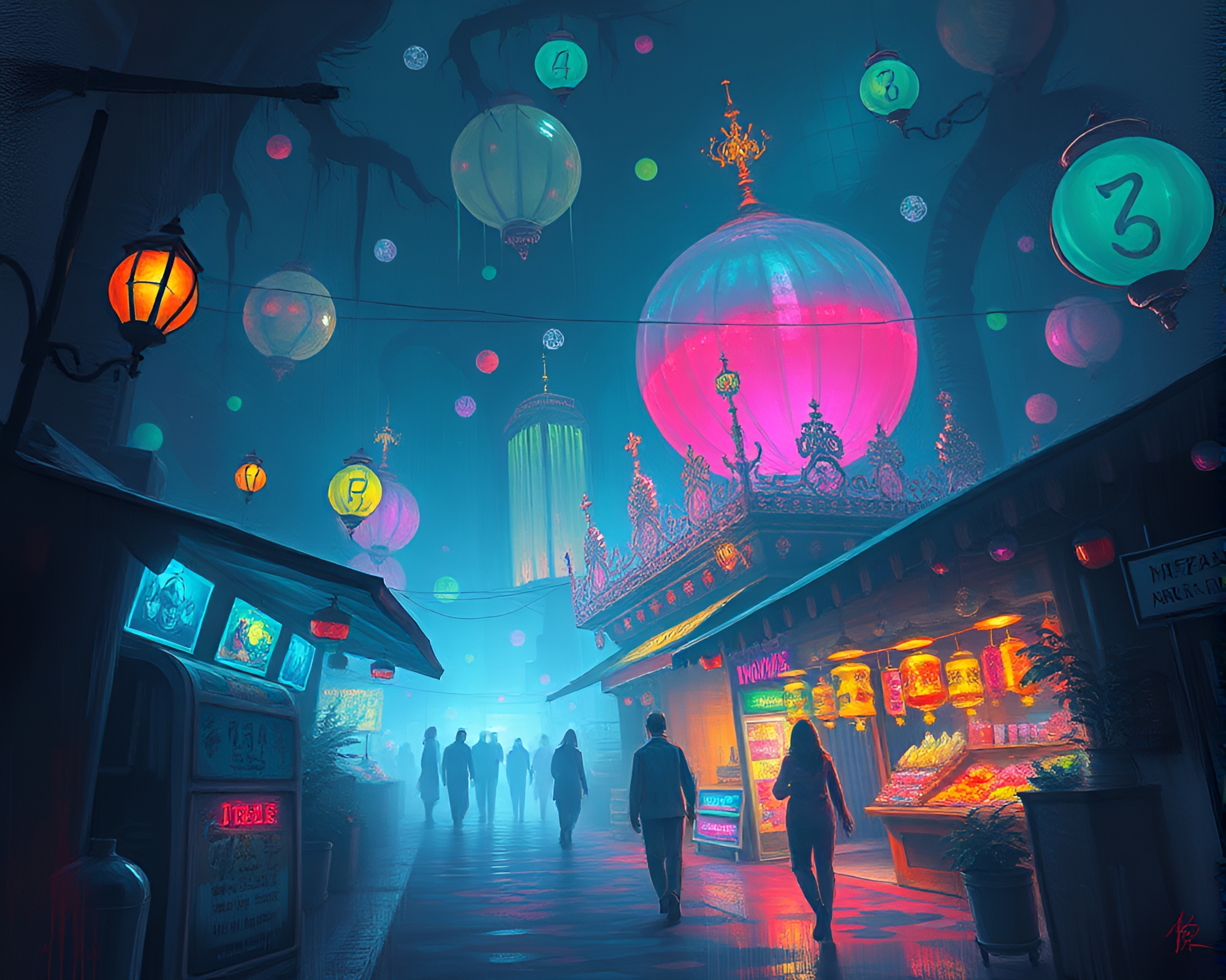 Vibrant Holographic Bazaar in Surreal Impressionistic Setting – free AI stock image