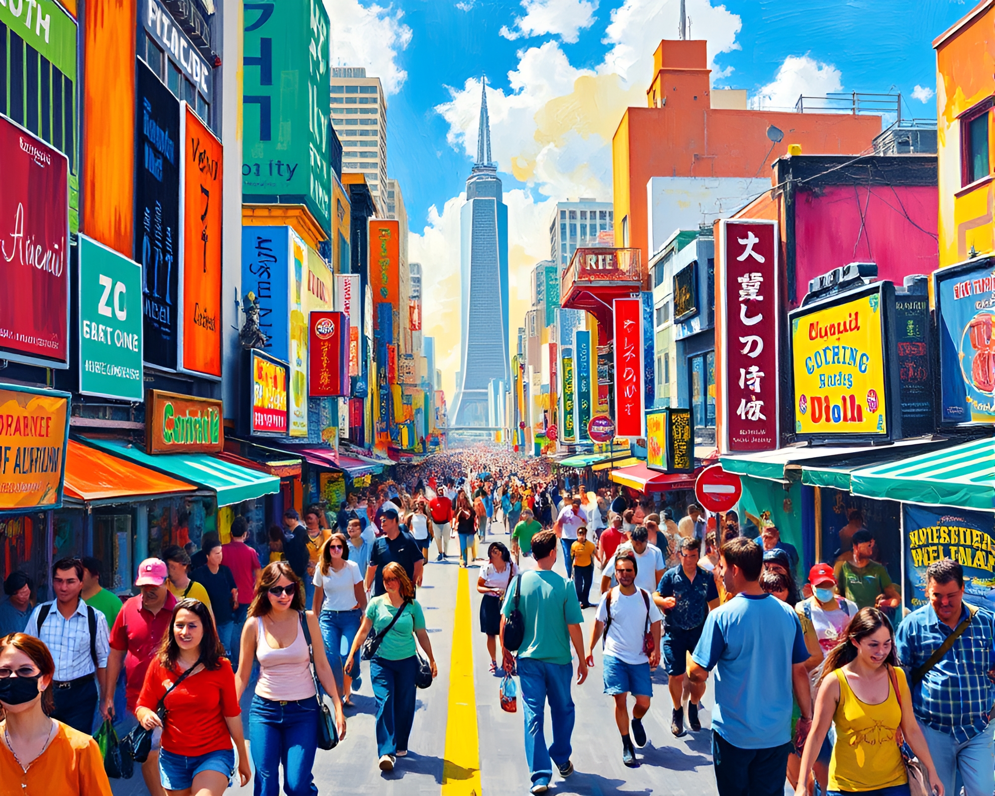 Colorful Cityscape: Bustling Streets and Lively Inhabitants – free AI stock image
