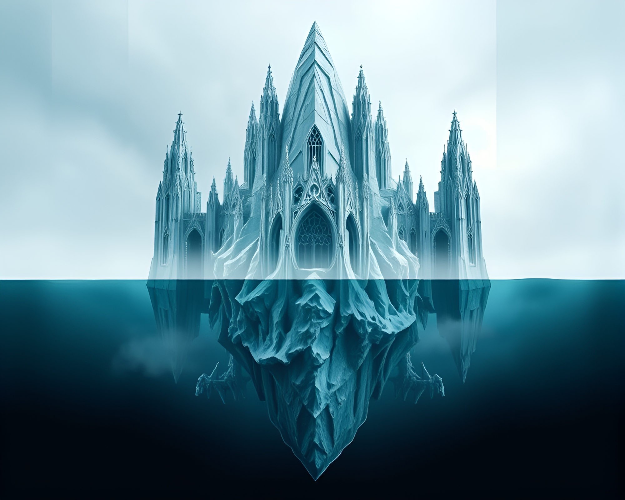 Intricate Iceberg Formations Drifting Through Misty Ocean – free AI stock image