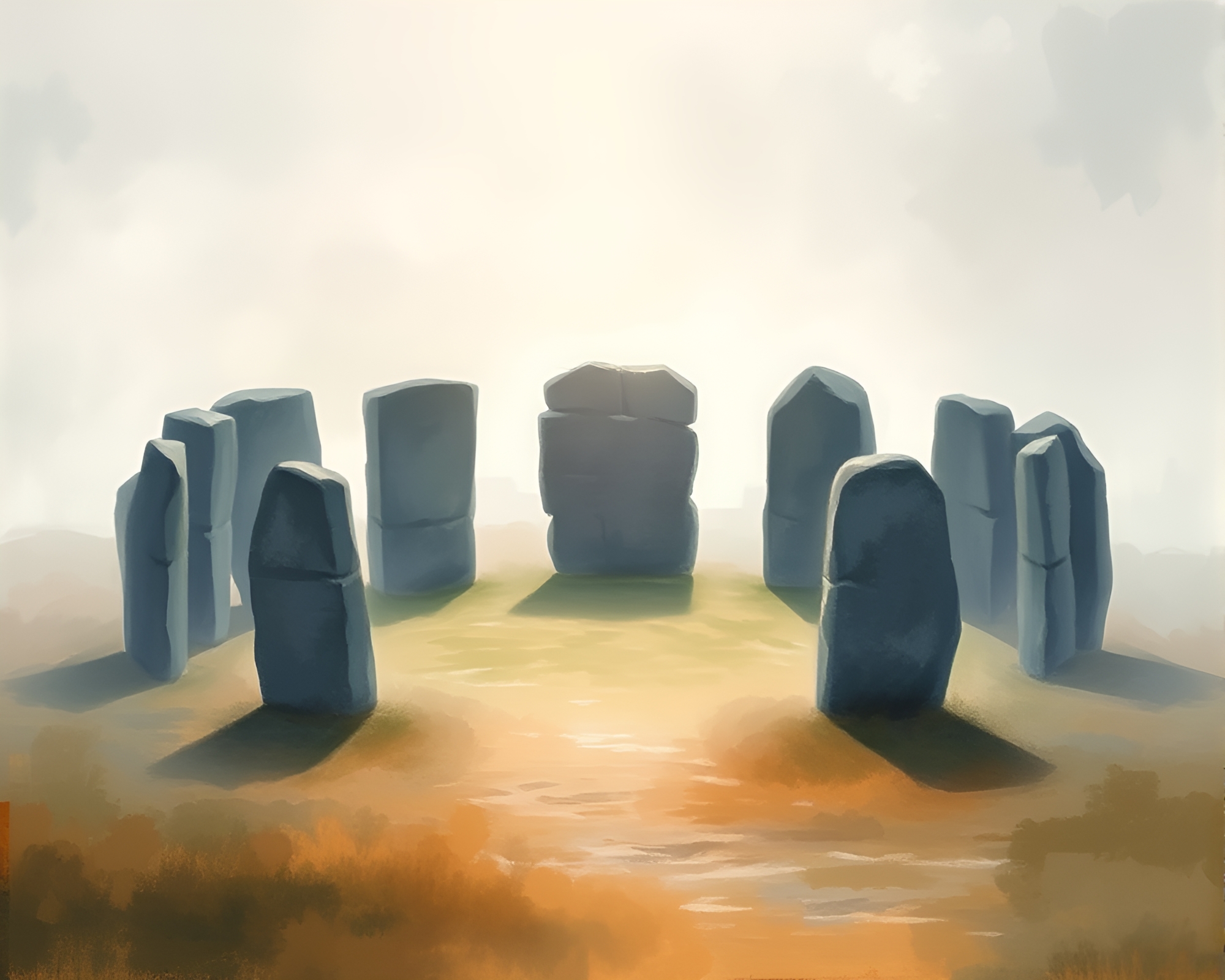 Ethereal Druidic Stone Circle in Mystical Impressionistic Style – free AI stock image