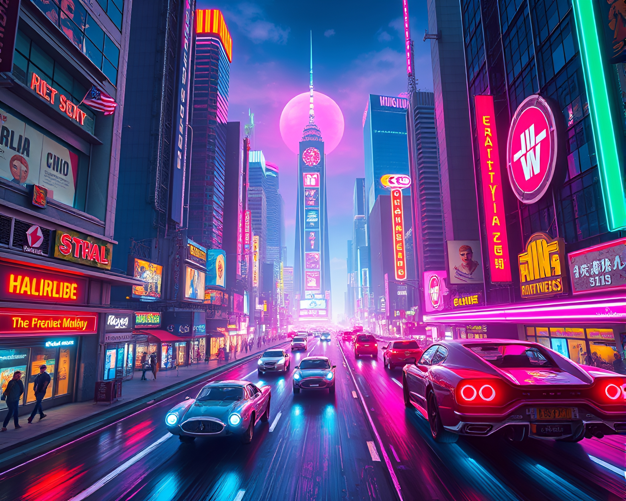 Vibrant Retro-Futuristic Metropolis Bustling with Neon Lights – free AI stock image