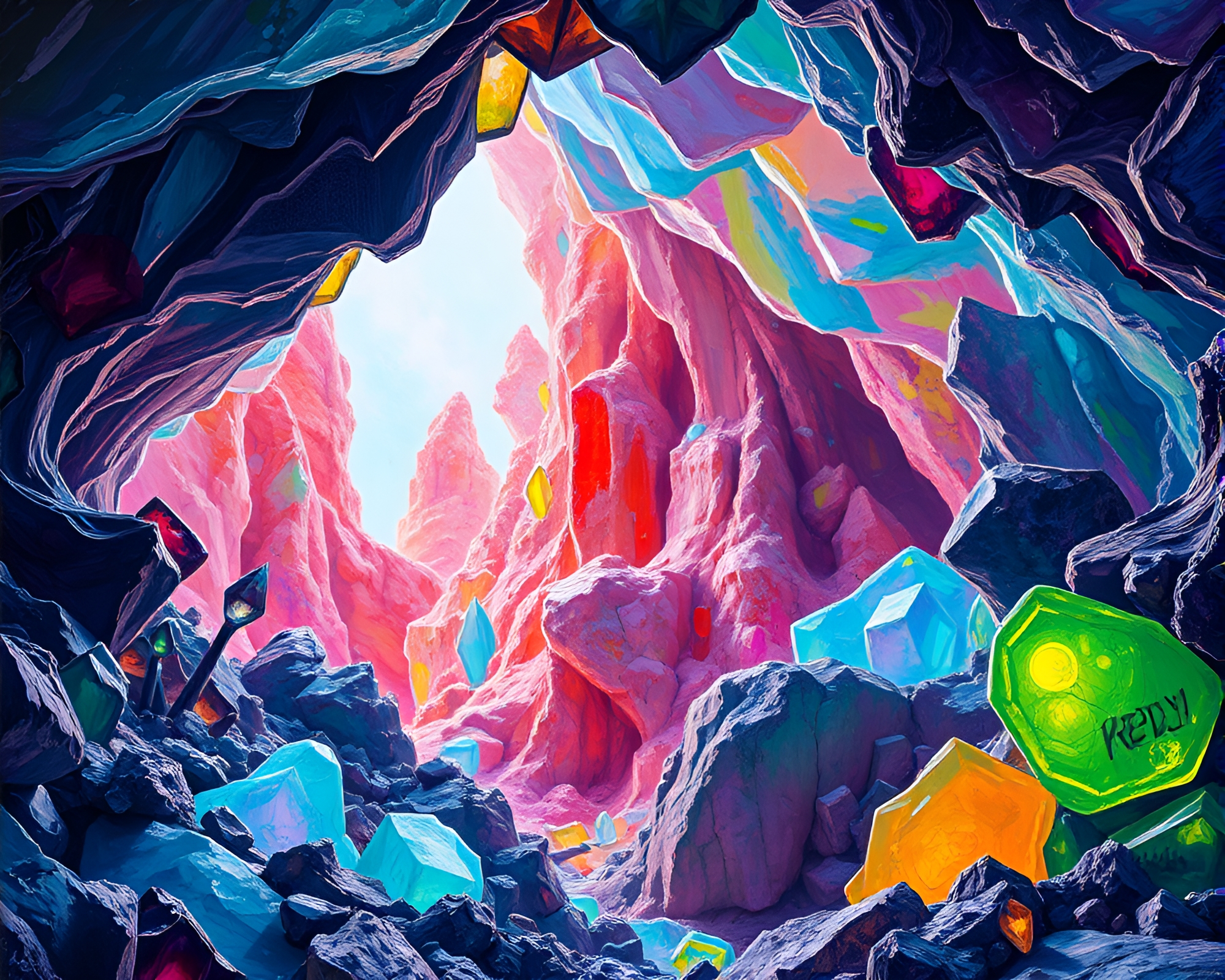 Vibrant Acrylic Painted Rock Formations in Crystal Cave – free AI stock image